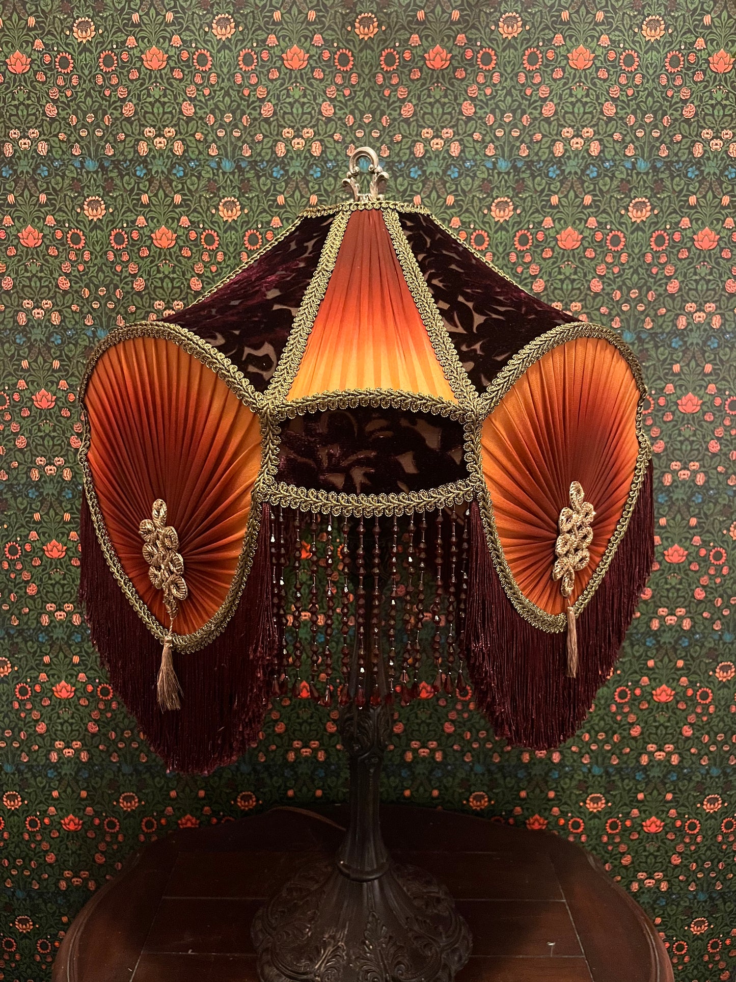 Gold, Rust & Burgundy Gradient Pleated Lampshade