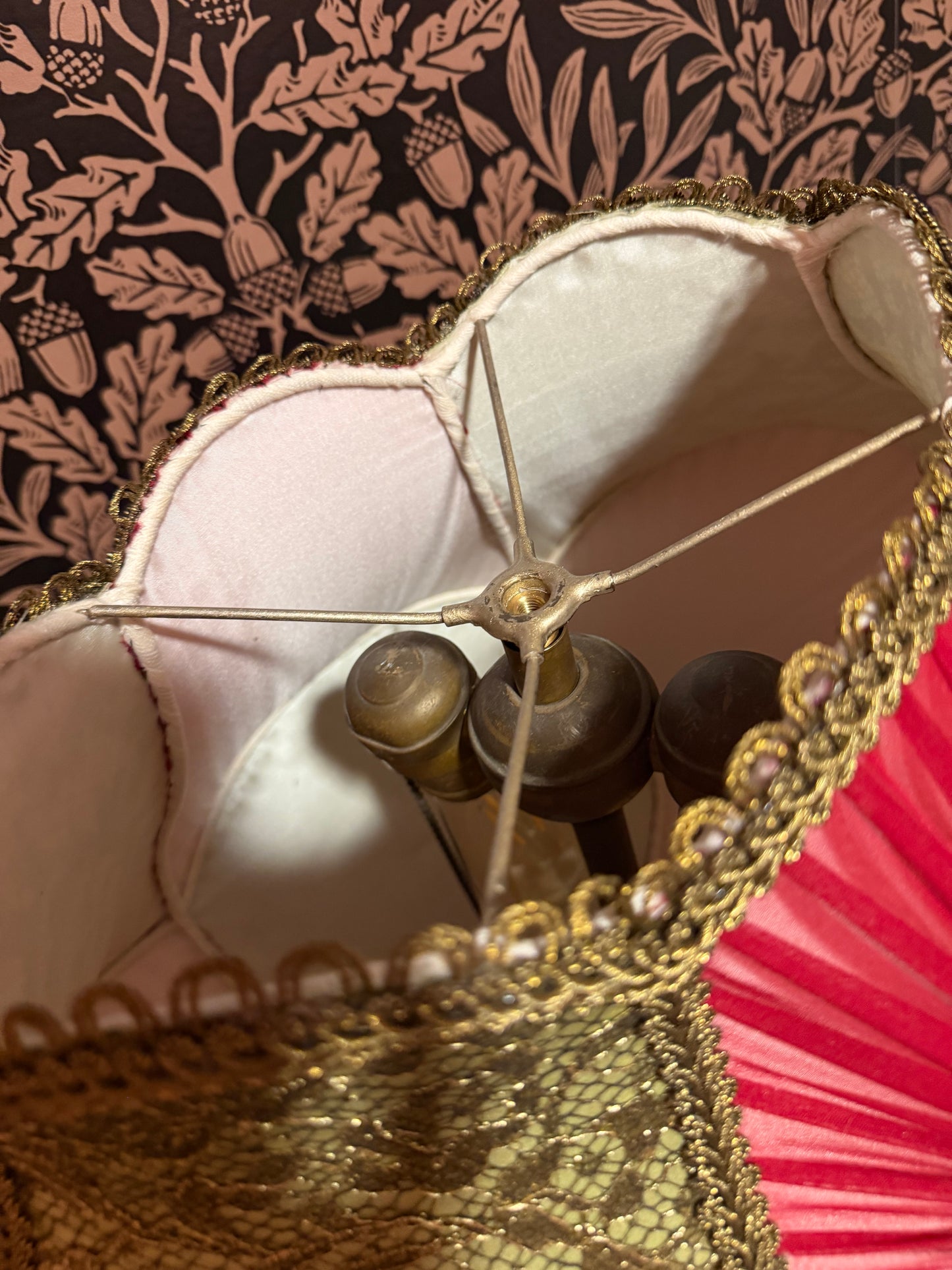 Spring Green, Red, Pink & Gold Pleated Peony Lampshade