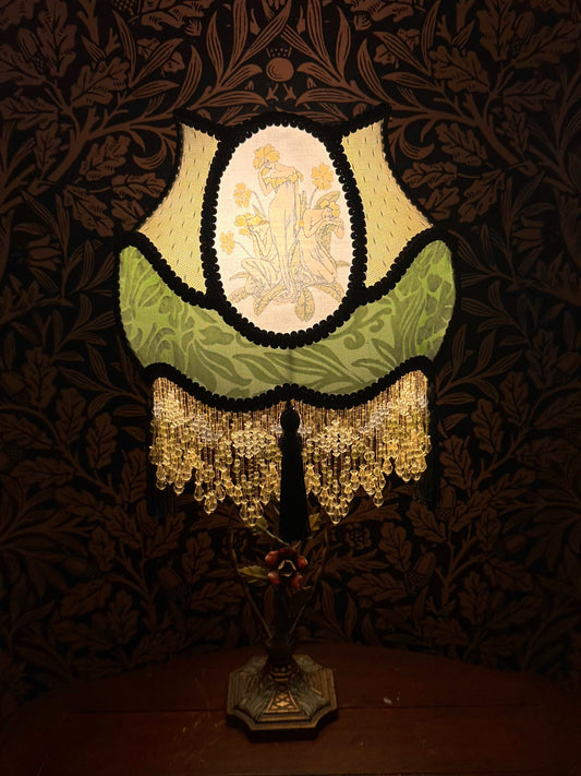 Spring 2026 Collection: Pastel Yellow, Green & Black "Pale Primrose" Small Cameo Lampshade