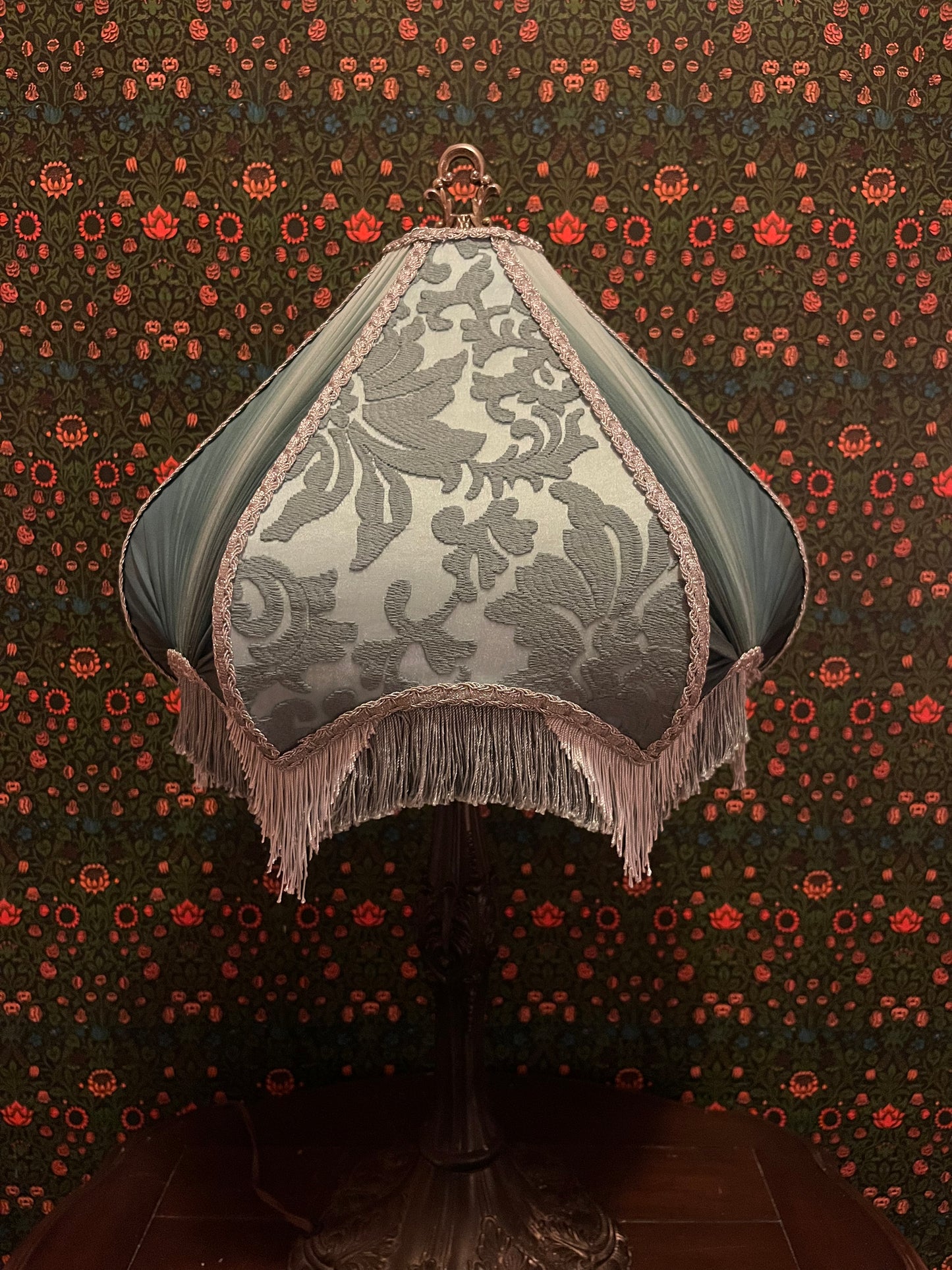 Robin's Egg Blue, Teal & Silver Pleated Pear Lampshade