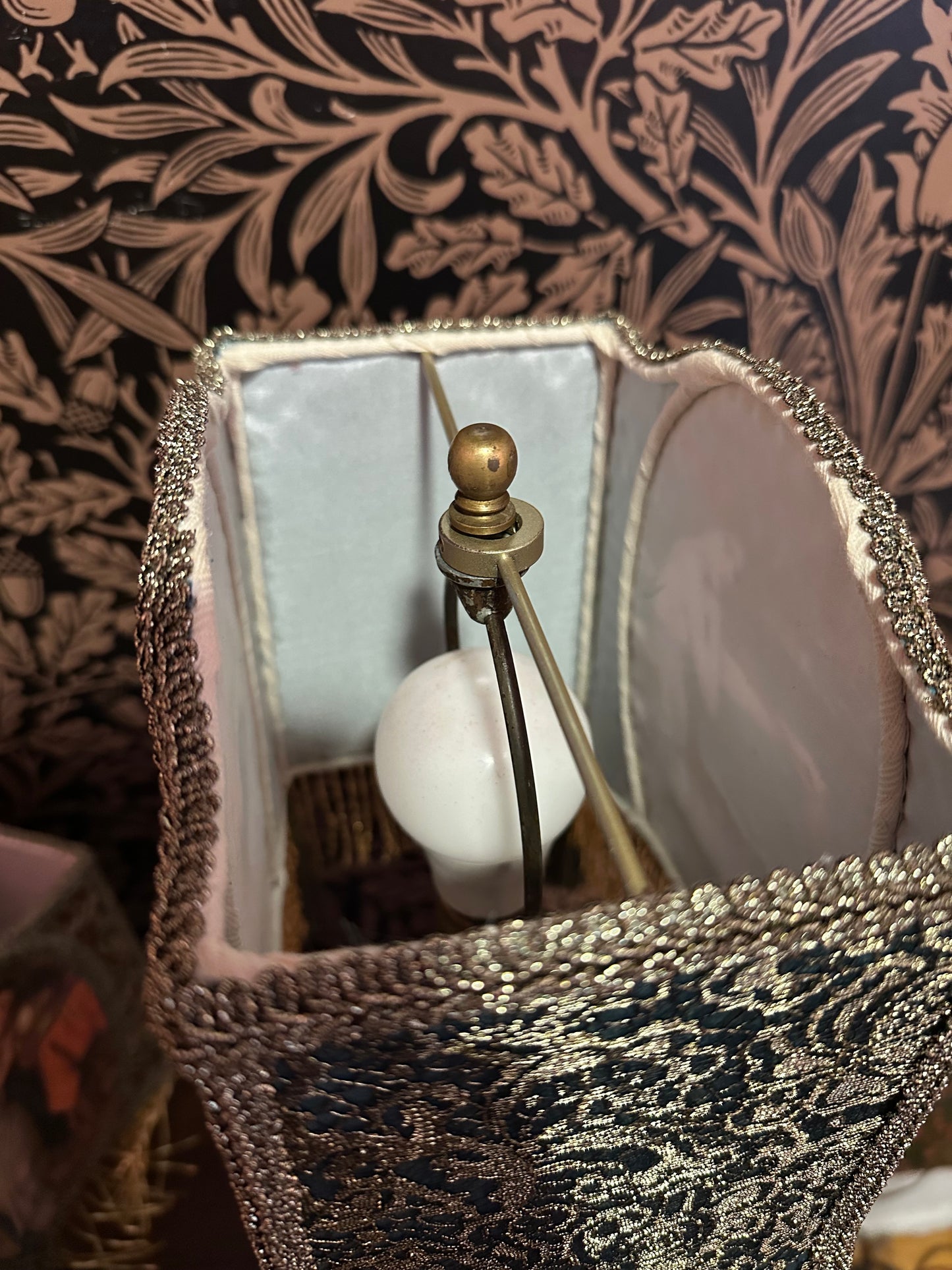Permanent Stock Collection: Teal, Olive & Gold Pre-Raphaelite "Horse Shoe" Lampshade