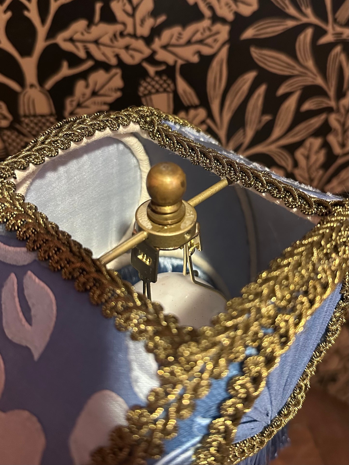 Winter 2025-26 Collection: Baby Blue & Gold Floral "Small Crescent Lampshade"