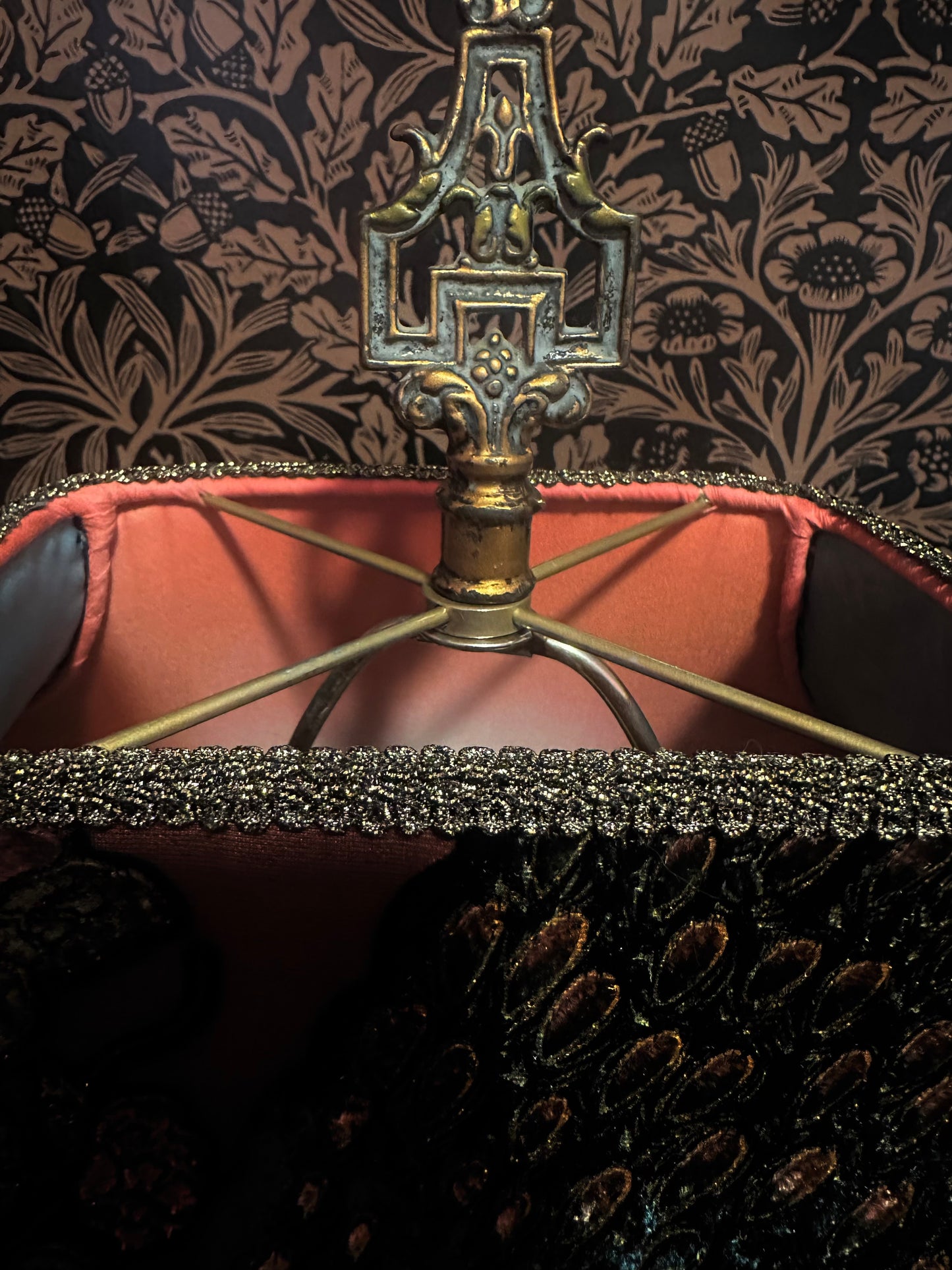 Winter 2025-26 Collection: Vermillion, Teal & Gold Peacock "Large Magic Carpet" Lampshade