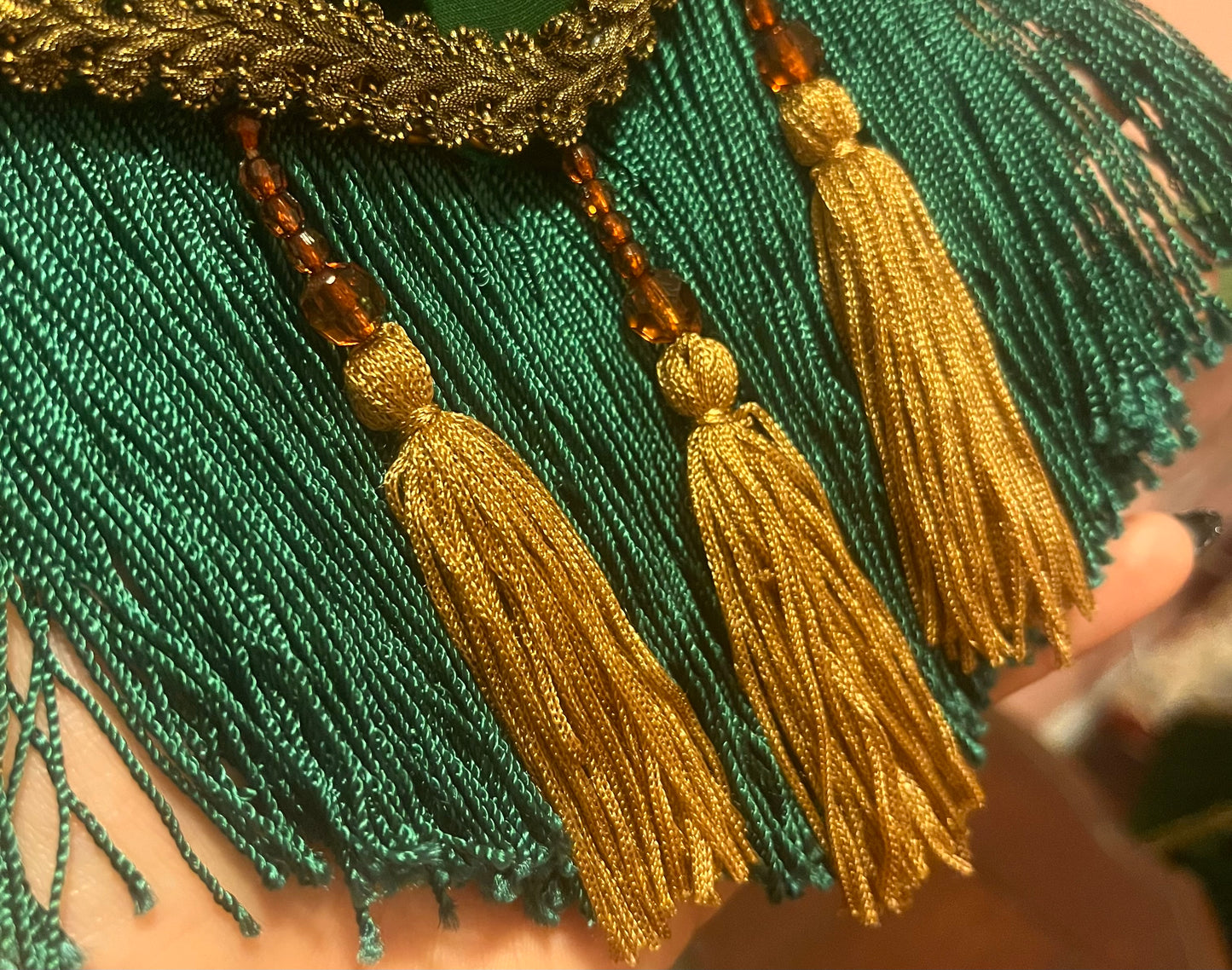 Matching Emerald & Gold Deco-Patterned Lampshade Pair