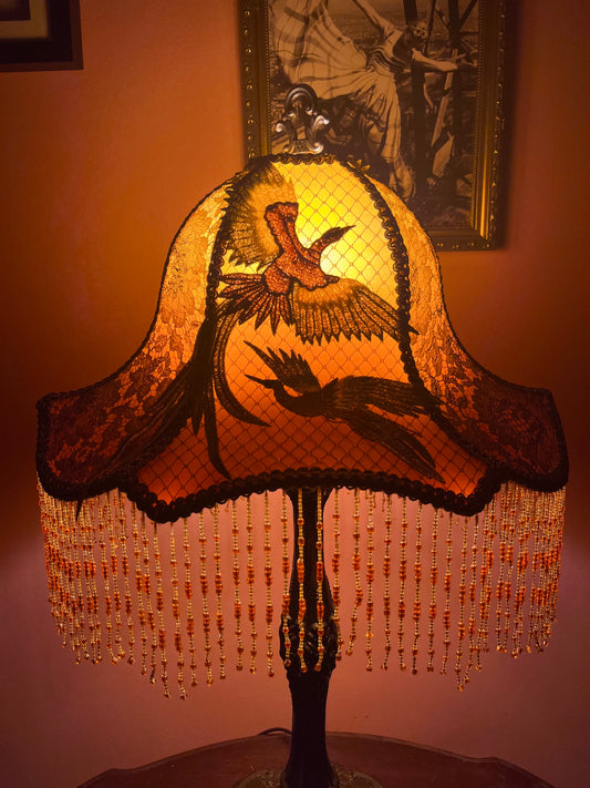 Apricot, Orange & Gold Crane Lampshade
