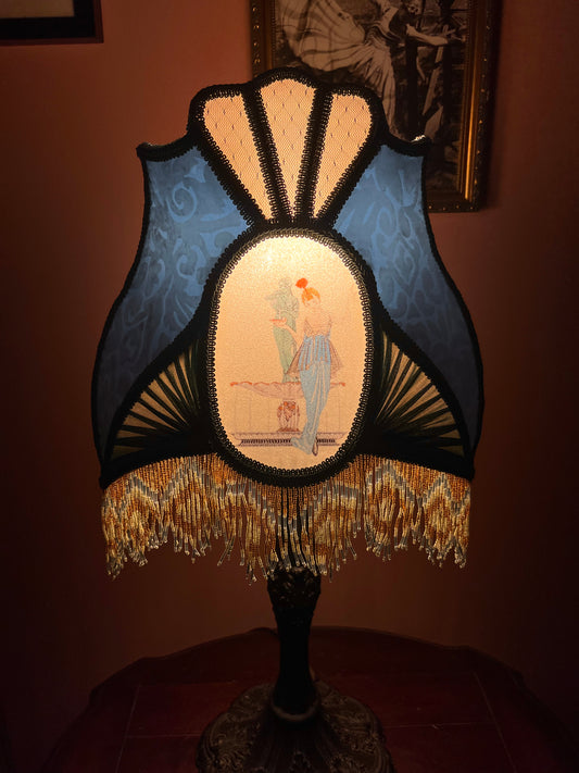 Blue, Green & Gold 1920s Victorian Sugar Shade