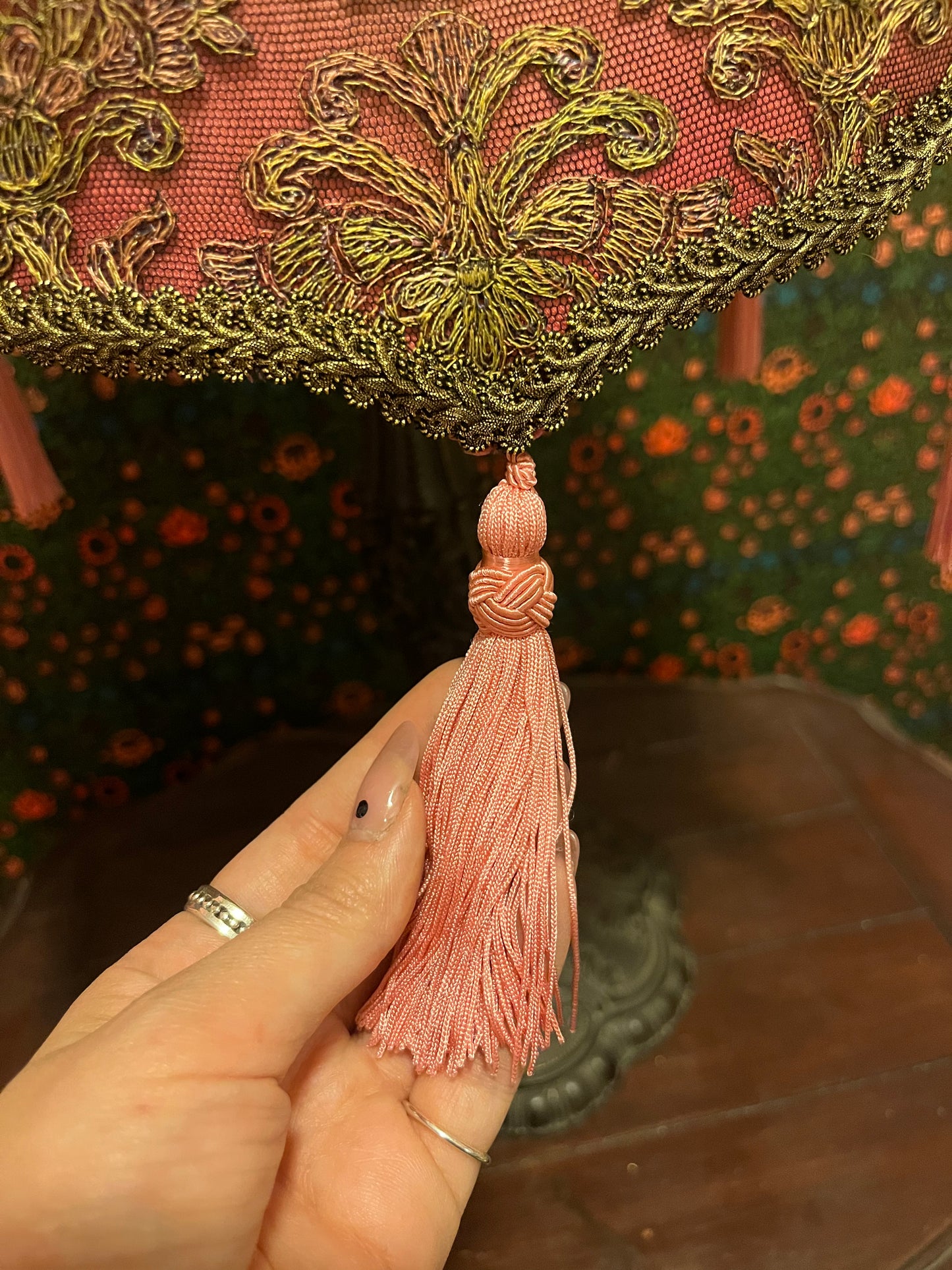 Gold & Pink Antique Embroidery Mushroom Lampshade