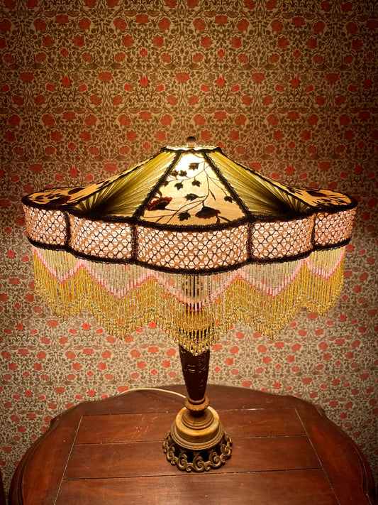 Pink, Olive & Cream Floral Victorian Lampshade