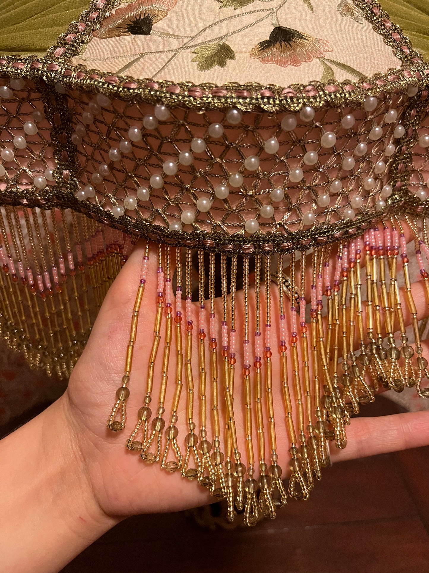 Pink, Olive & Cream Floral Victorian Lampshade