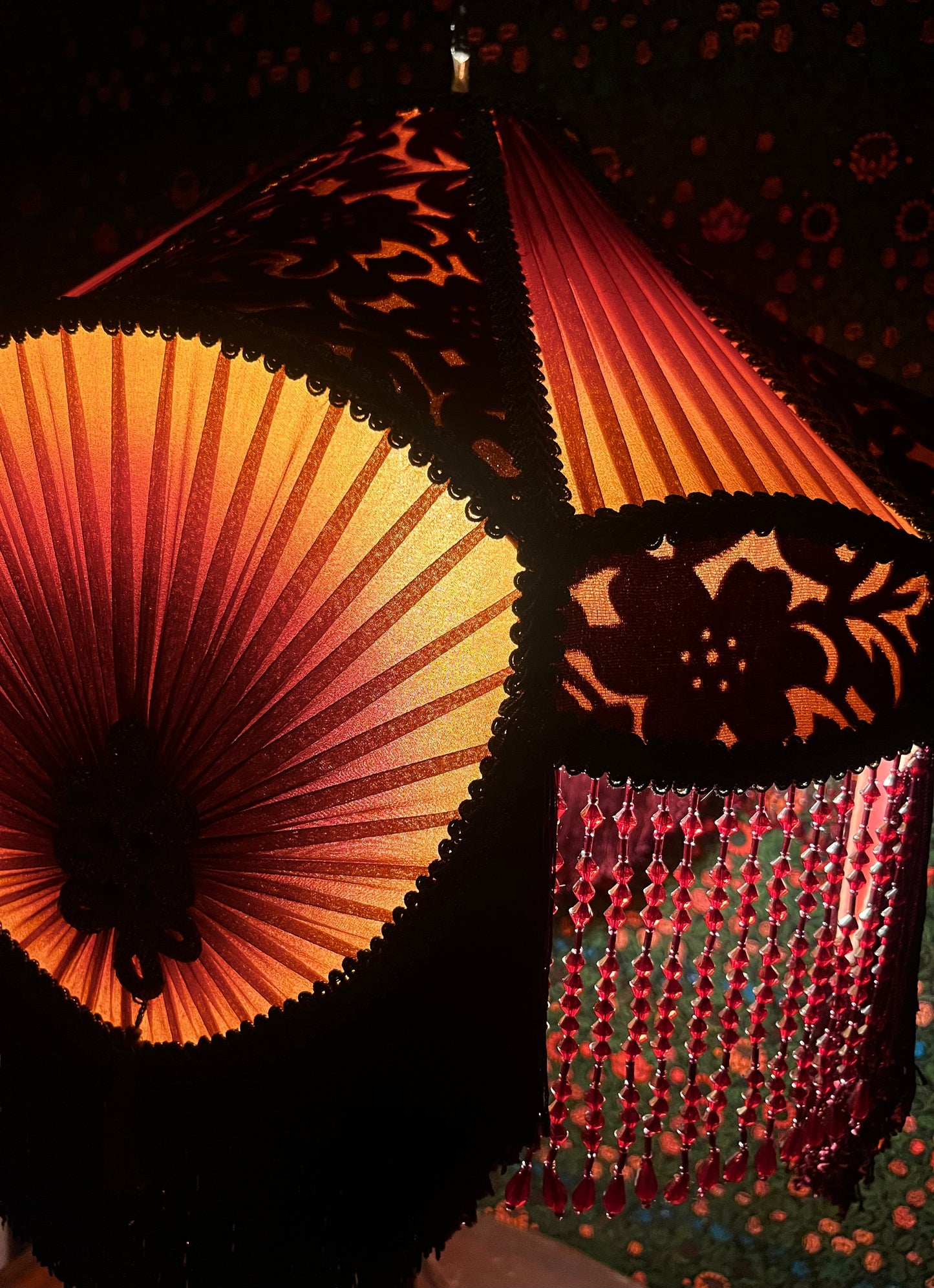 Gold, Rust & Burgundy Gradient Pleated Lampshade
