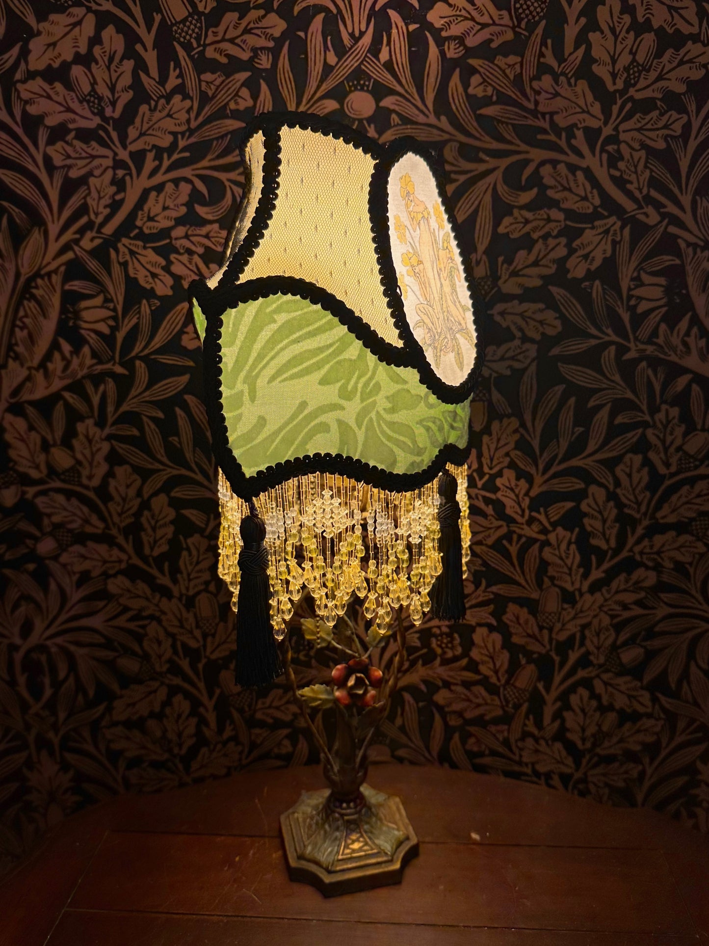 Spring 2026 Collection: Pastel Yellow, Green & Black "Pale Primrose" Small Cameo Lampshade