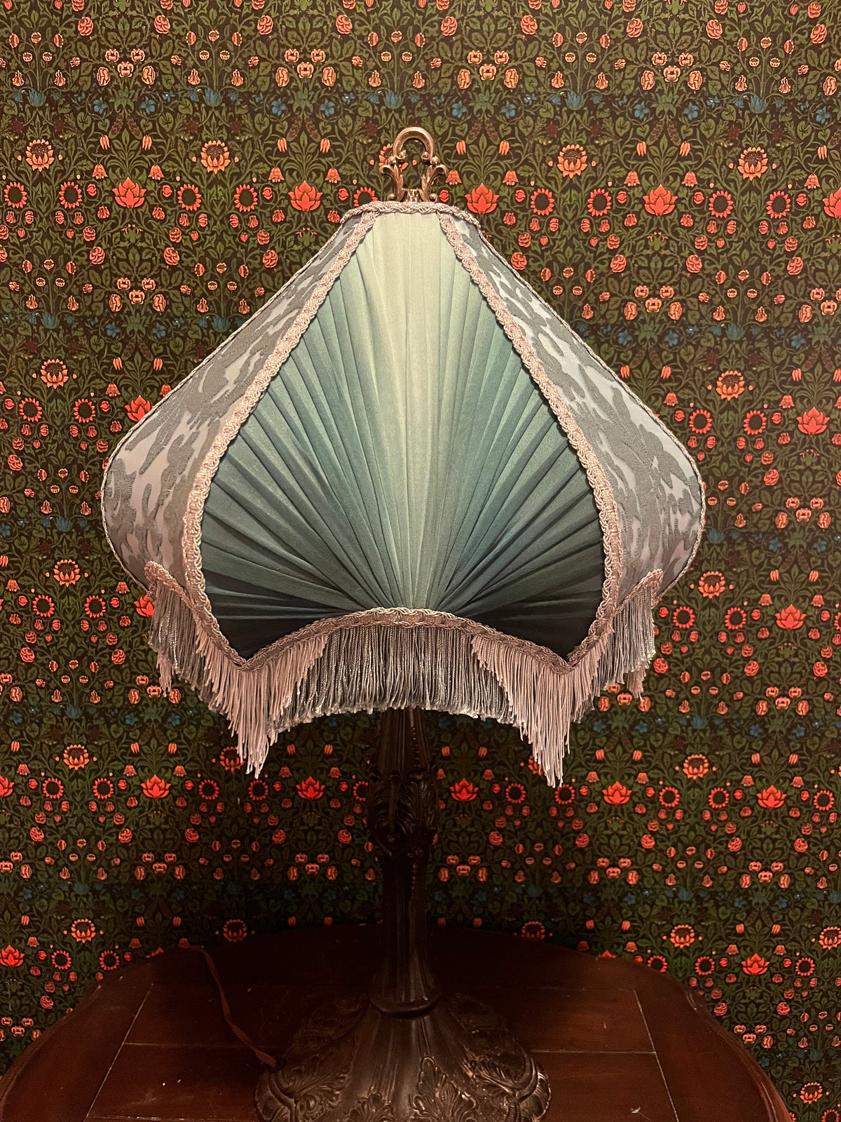Robin's Egg Blue, Teal & Silver Pleated Pear Lampshade