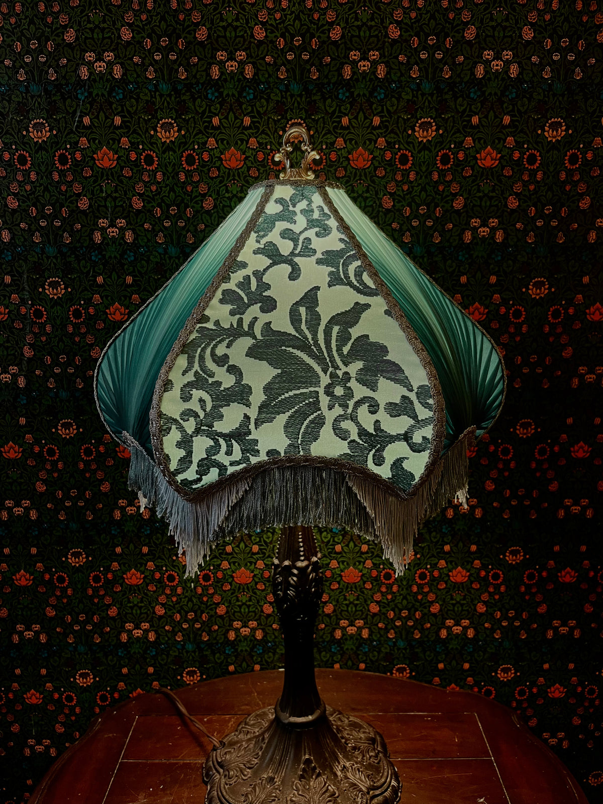 Robin's Egg Blue, Teal & Silver Pleated Pear Lampshade