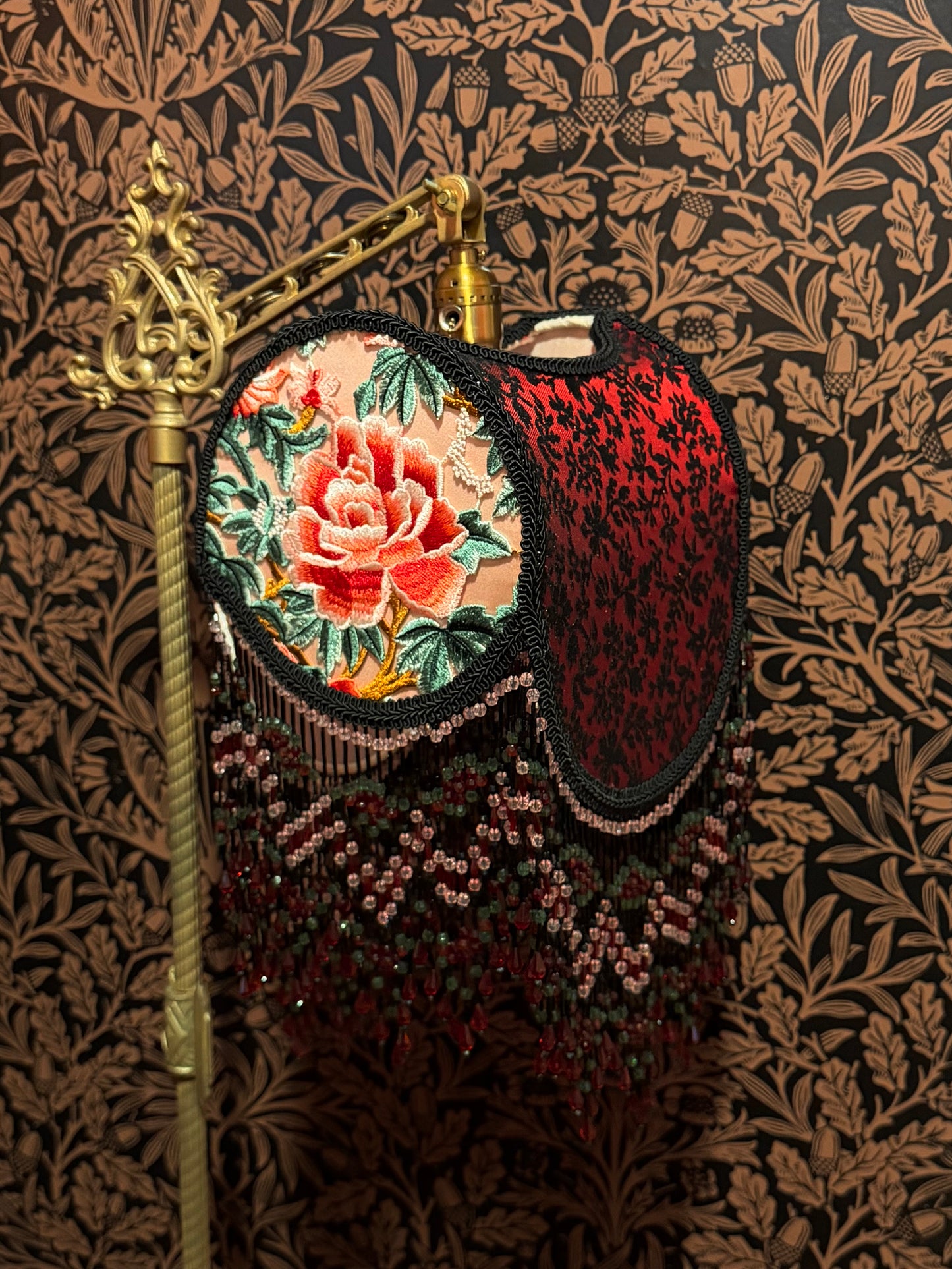 Summer 2026 Collection:  Pink, Red & Black Peony "Saddlebag" Lampshade