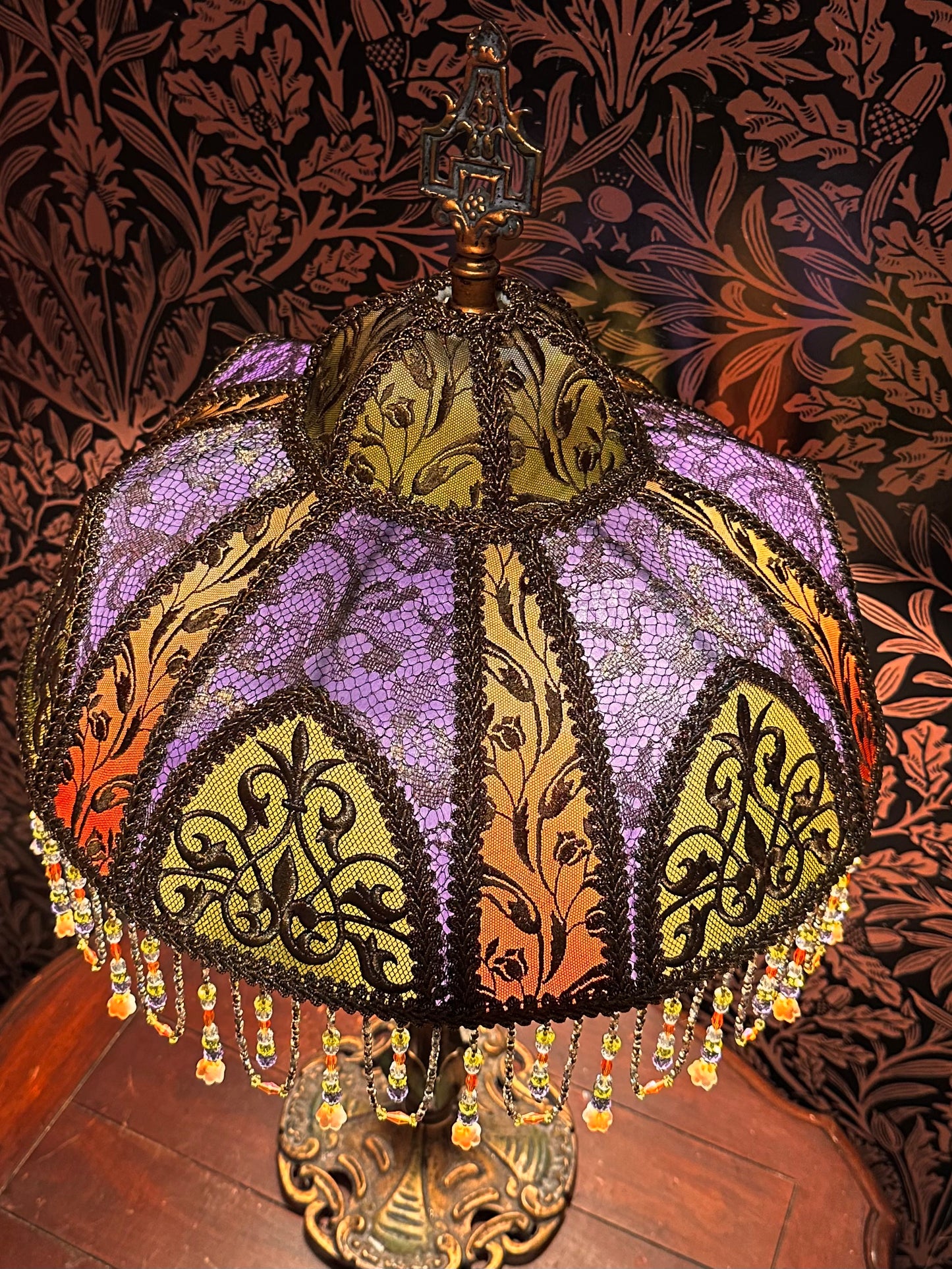 Spring Green, Coral, Lavender & Gold "Gothic Nouveau" Lampshade