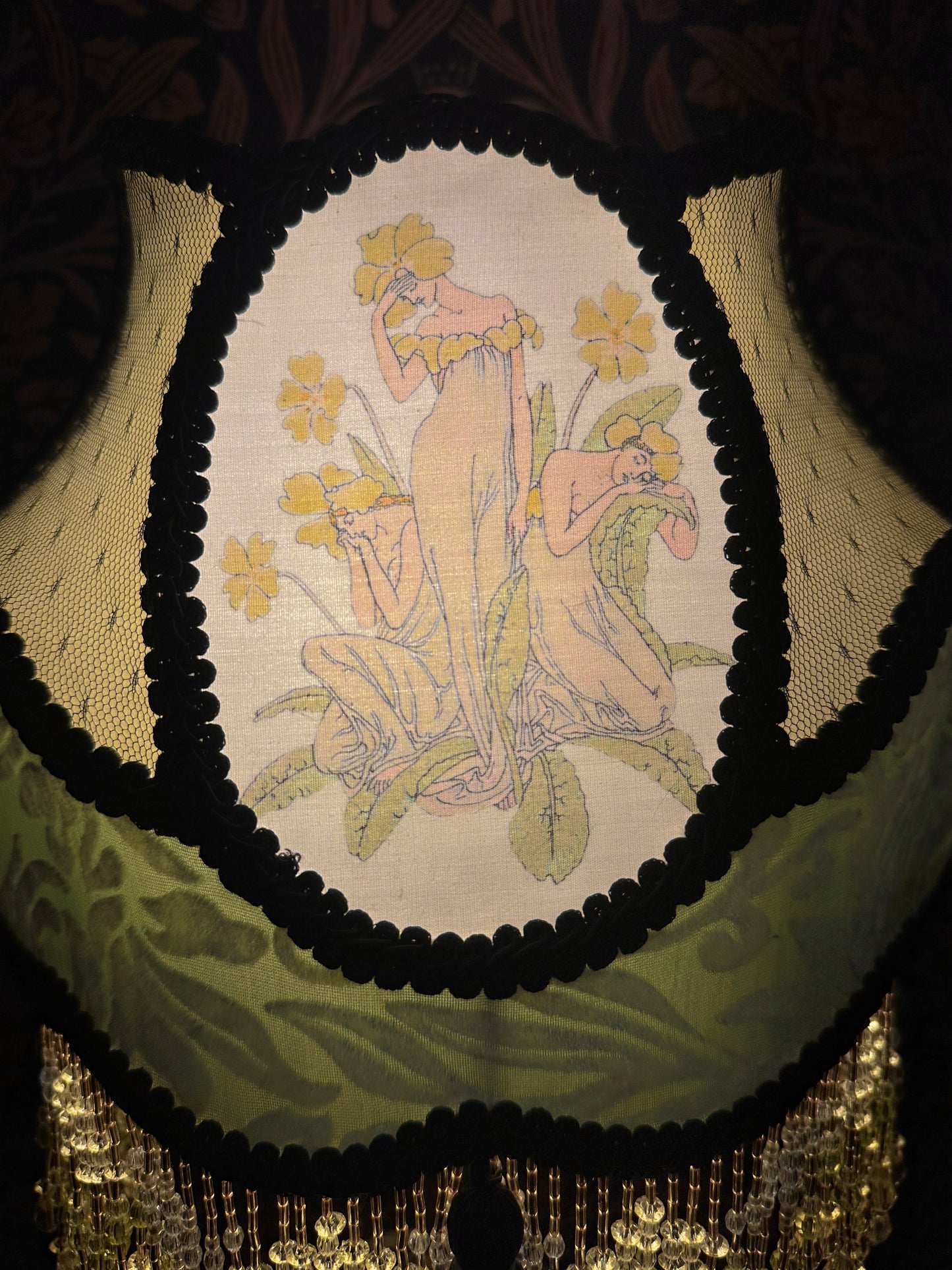 Spring 2026 Collection: Pastel Yellow, Green & Black "Pale Primrose" Small Cameo Lampshade