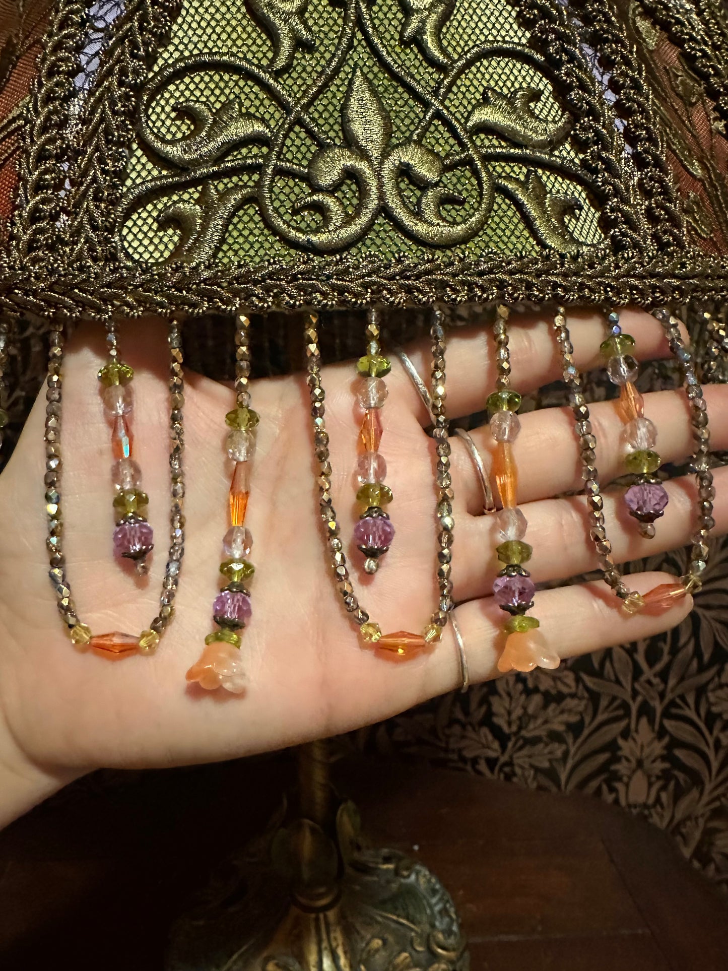 Spring Green, Coral, Lavender & Gold "Gothic Nouveau" Lampshade