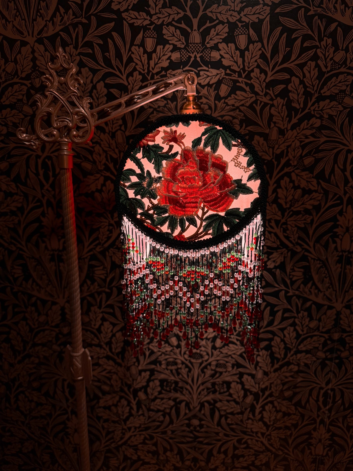 Summer 2026 Collection:  Pink, Red & Black Peony "Saddlebag" Lampshade
