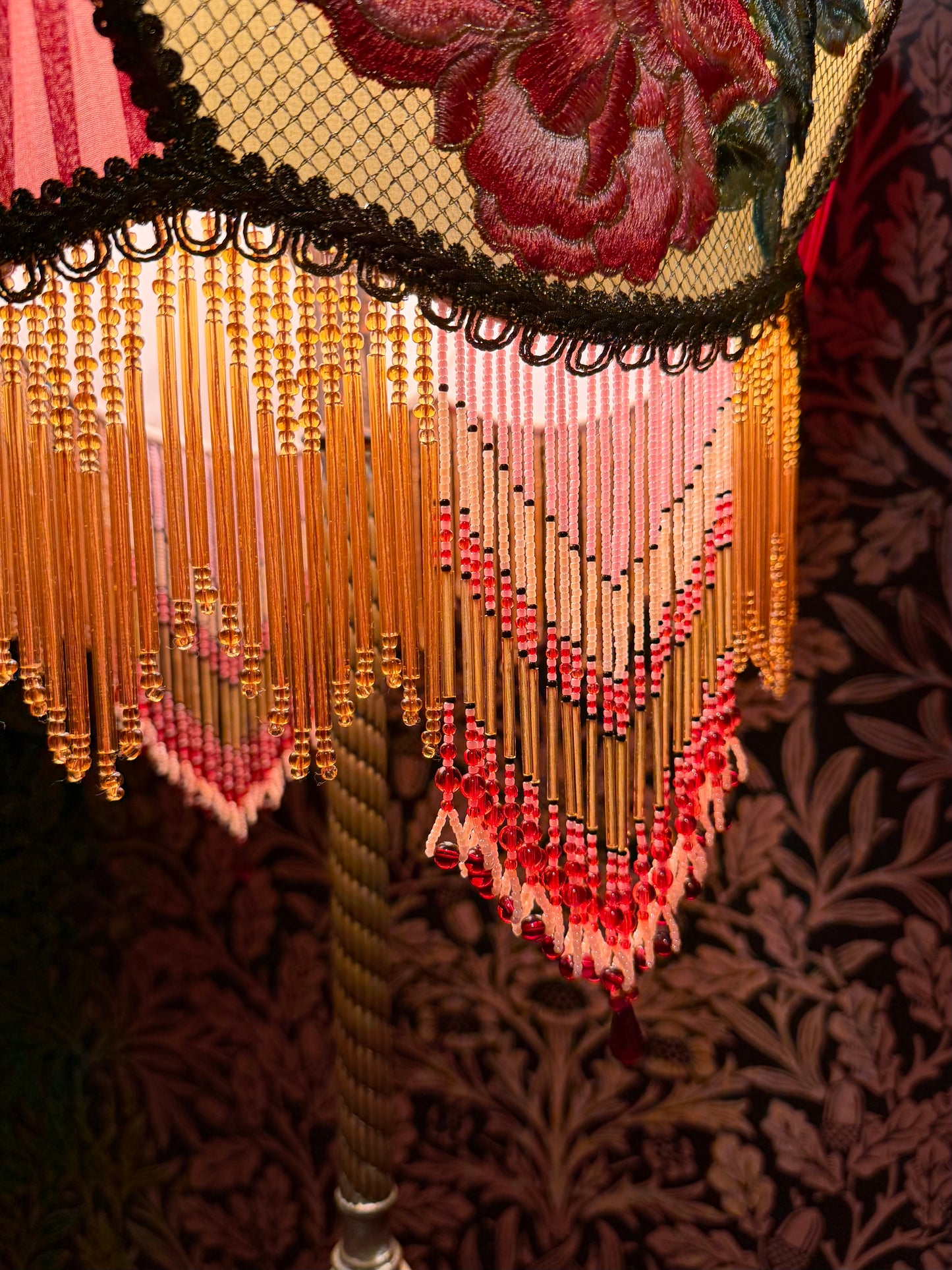 Spring Green, Red, Pink & Gold Pleated Peony Lampshade