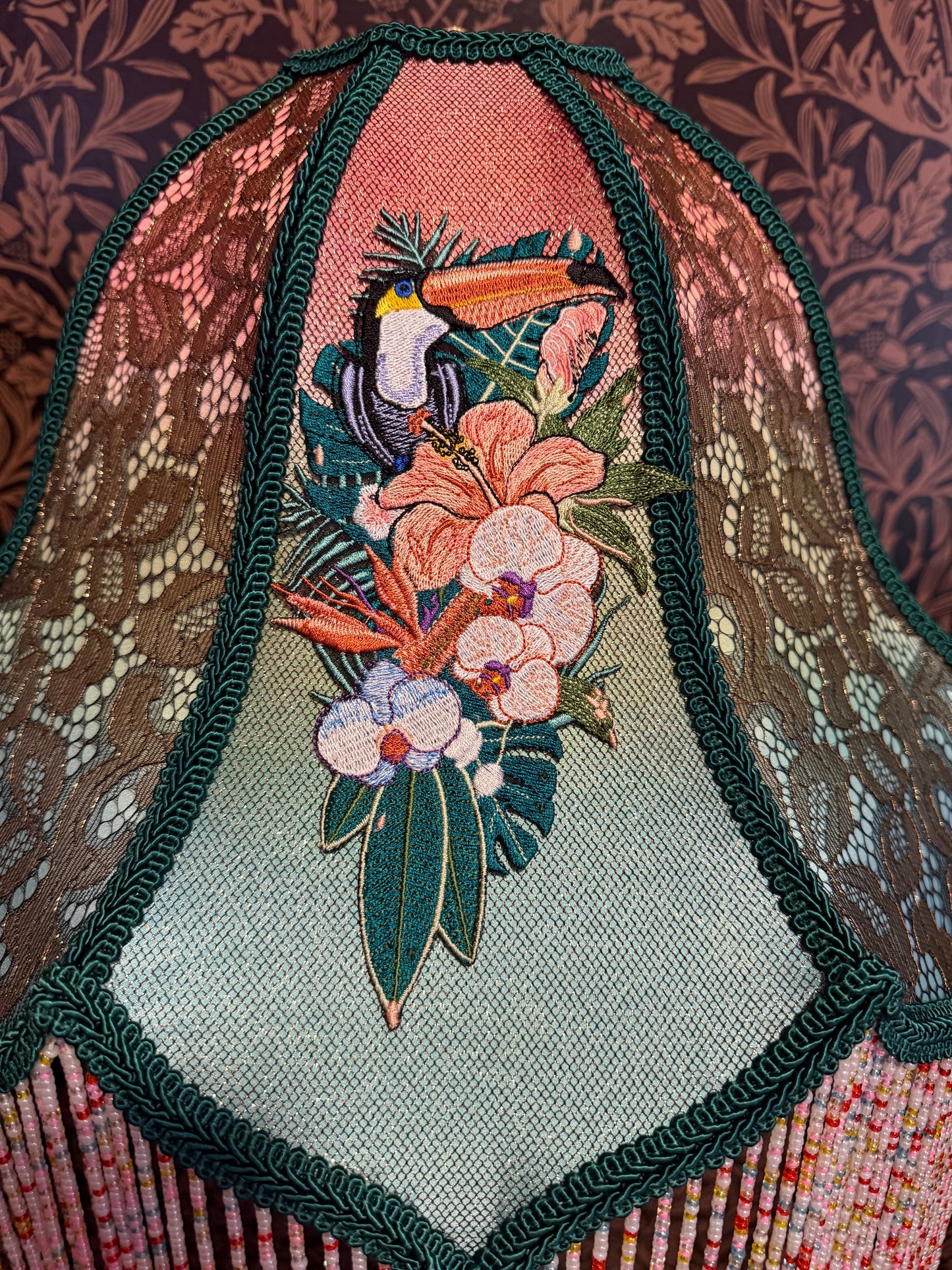 Summer 2026 Collection: Teal, Rose, Green & Gold Tropical Toucan Lampshade