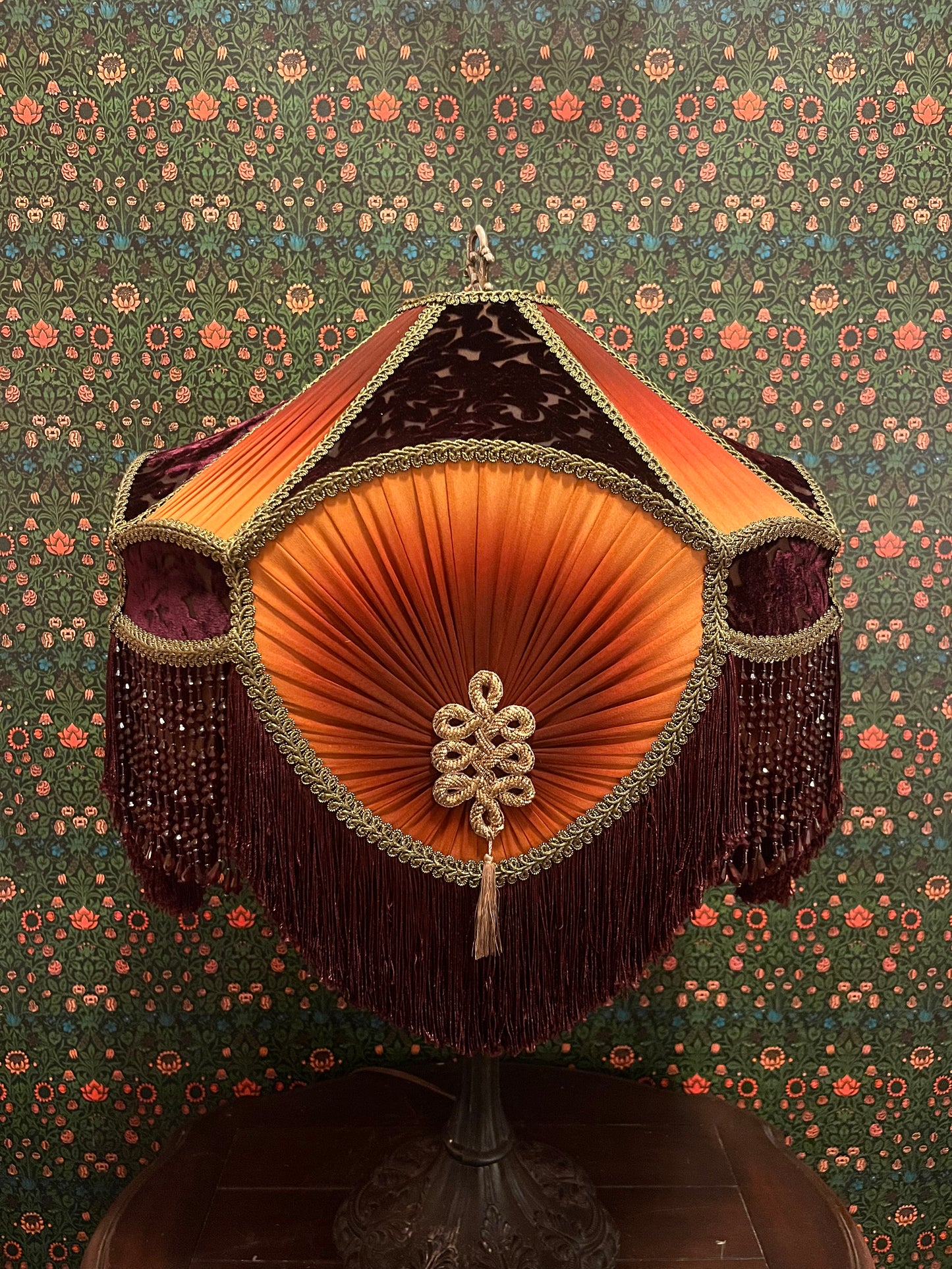 Gold, Rust & Burgundy Gradient Pleated Lampshade