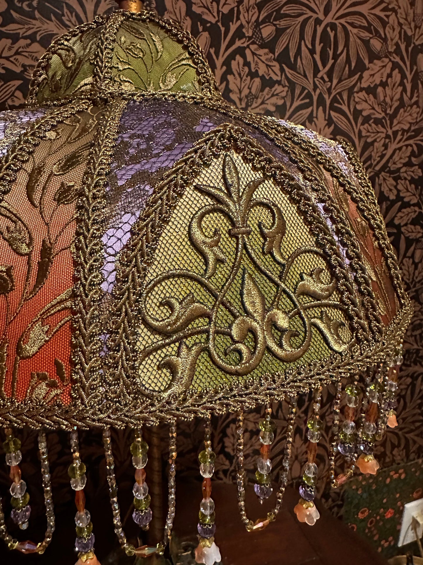 Spring Green, Coral, Lavender & Gold "Gothic Nouveau" Lampshade
