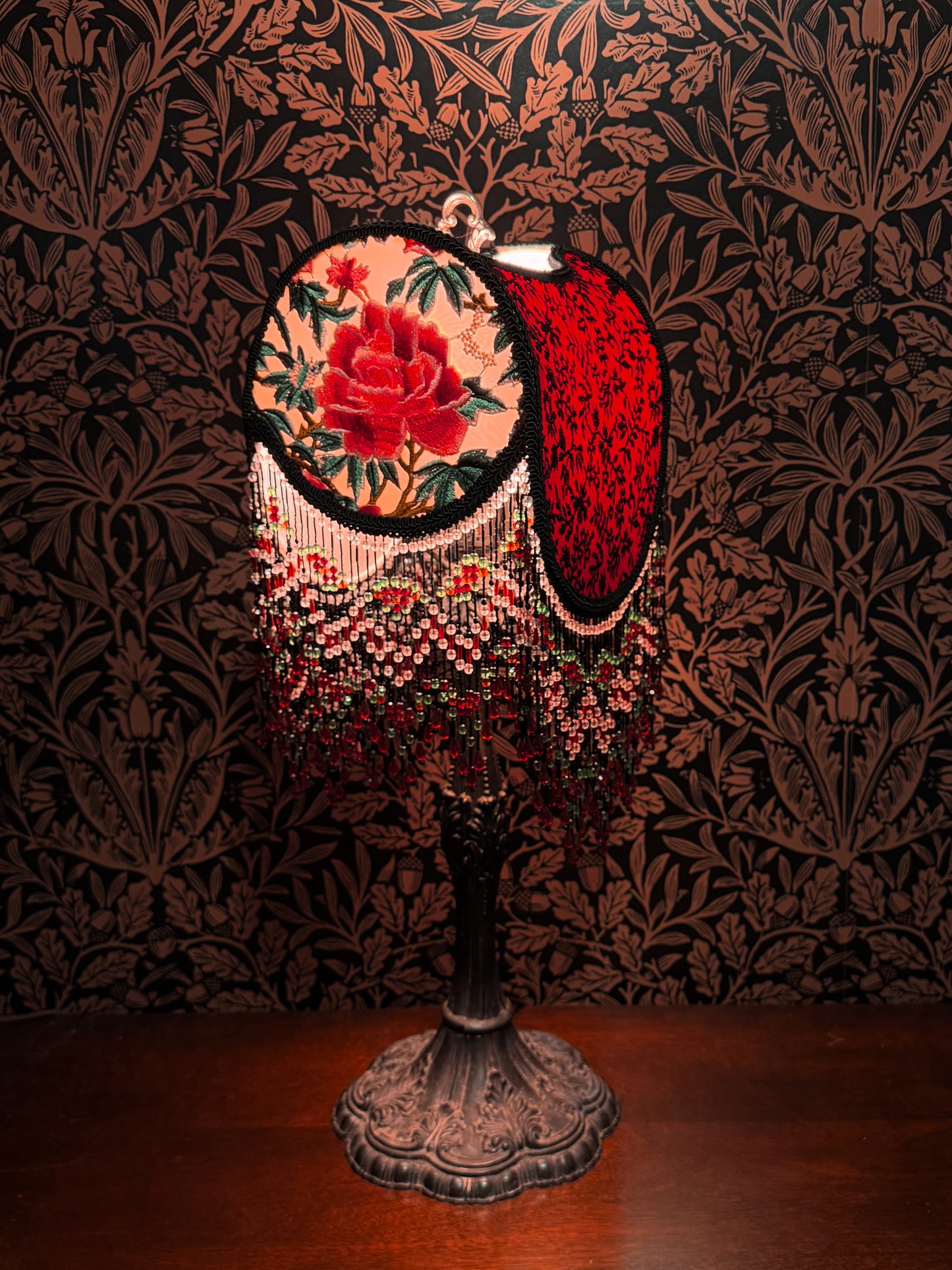 Summer 2026 Collection:  Pink, Red & Black Peony "Saddlebag" Lampshade