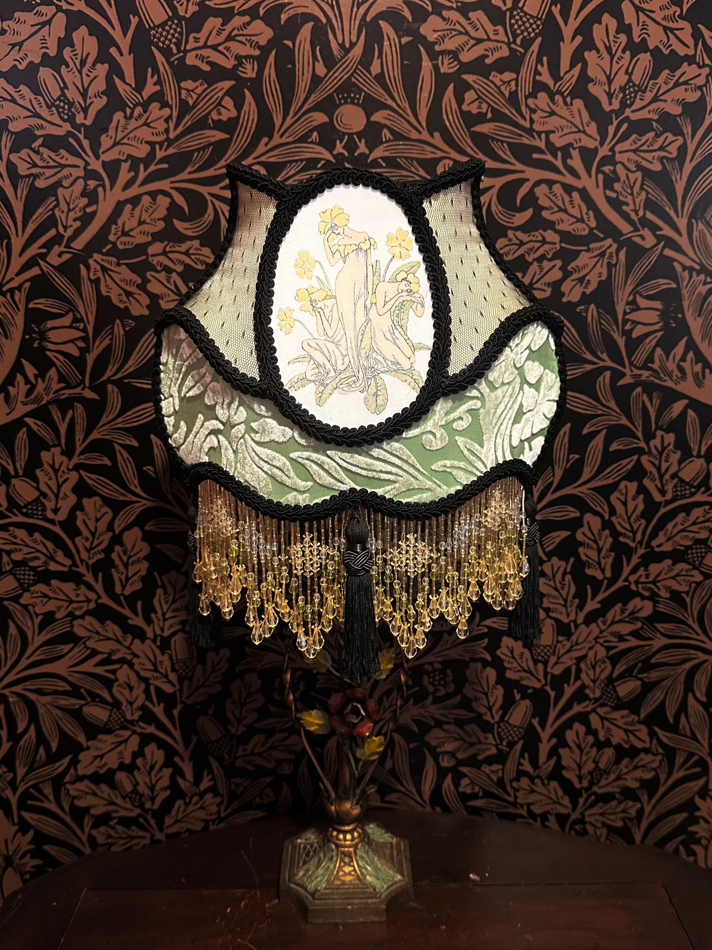Spring 2026 Collection: Pastel Yellow, Green & Black "Pale Primrose" Small Cameo Lampshade