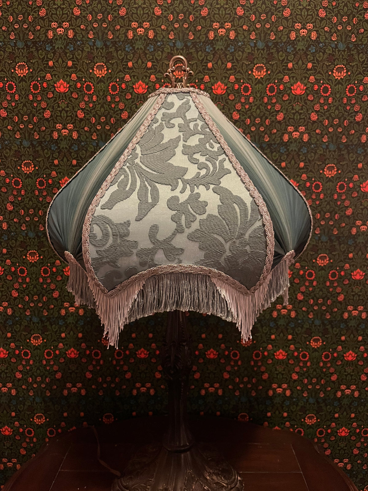 Robin's Egg Blue, Teal & Silver Pleated Pear Lampshade