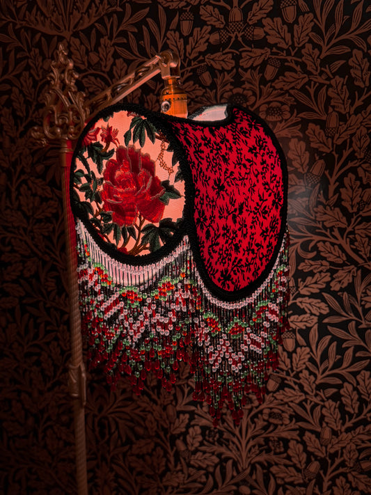 Summer 2026 Collection:  Pink, Red & Black Peony "Saddlebag" Lampshade