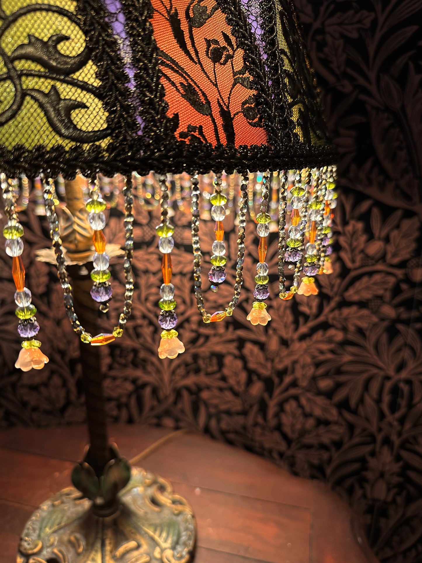 Spring Green, Coral, Lavender & Gold "Gothic Nouveau" Lampshade