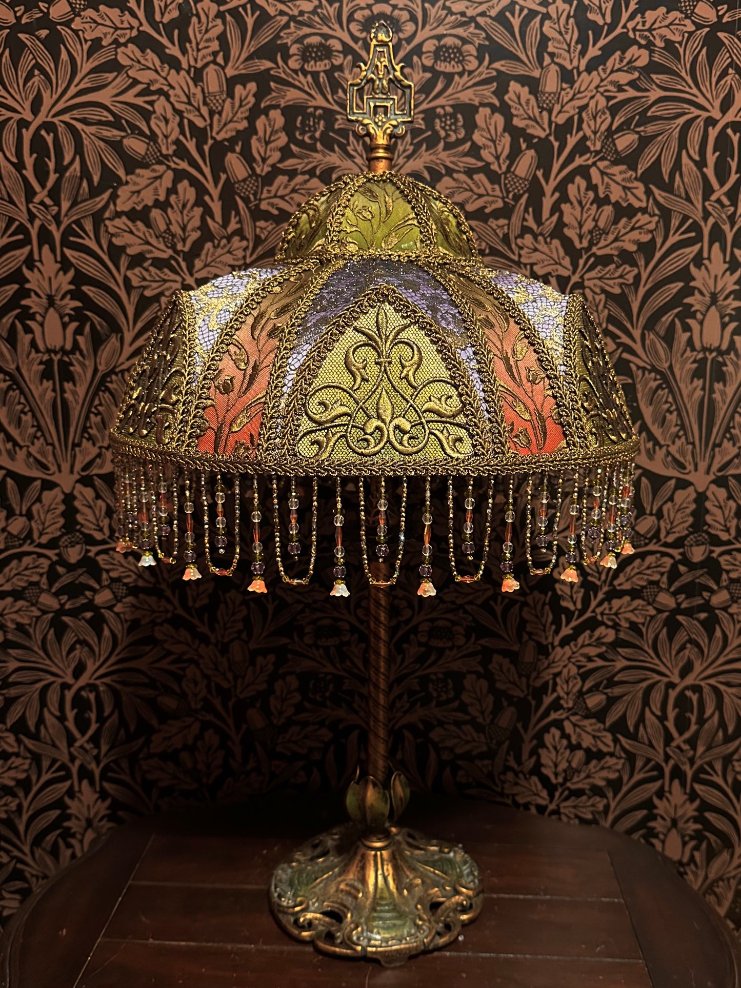 Spring Green, Coral, Lavender & Gold "Gothic Nouveau" Lampshade
