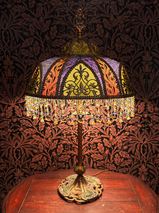 Spring Green, Coral, Lavender & Gold "Gothic Nouveau" Lampshade