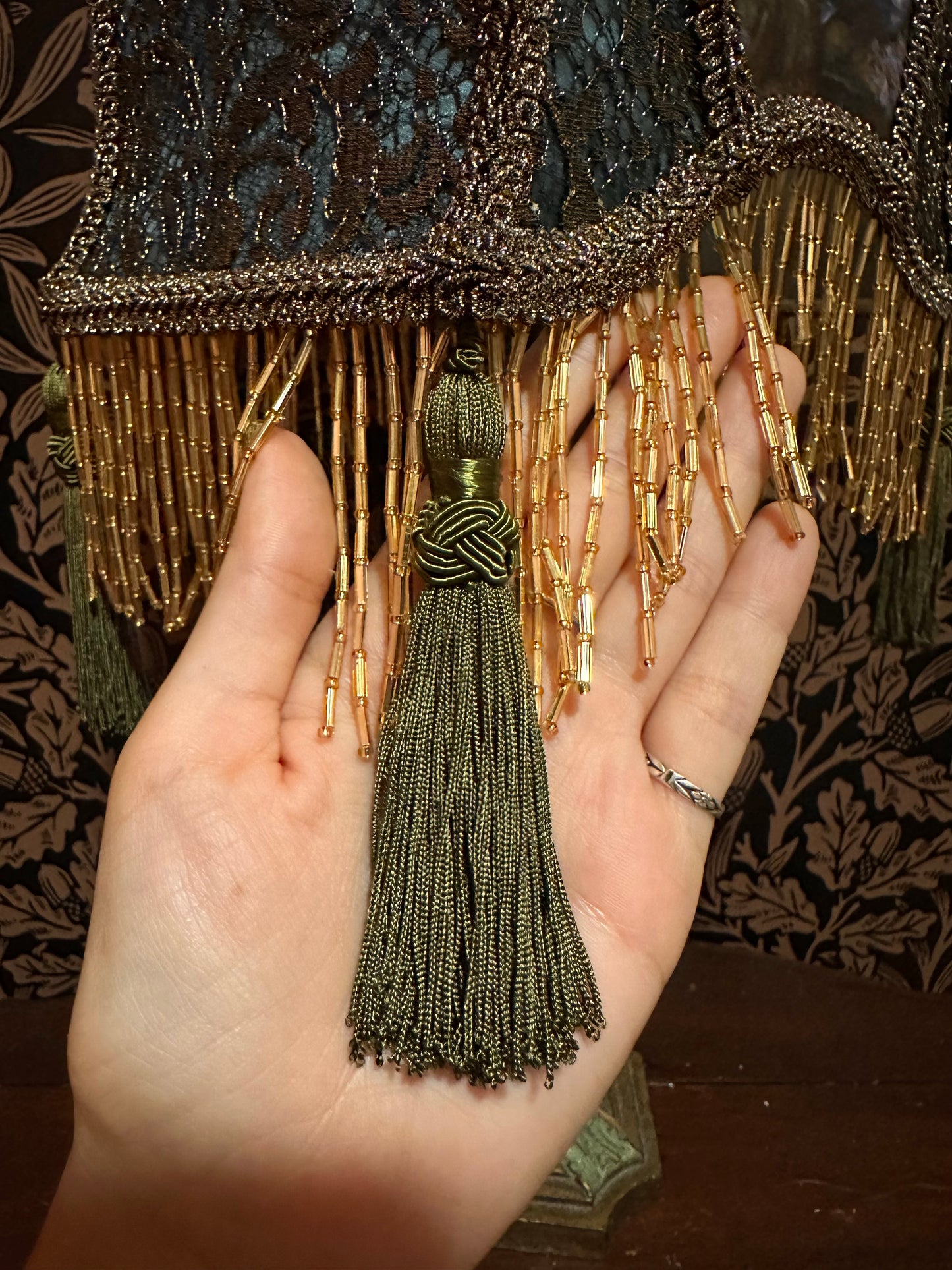 Teal, Olive & Gold Pre-Raphaelite "Horse Shoe" Lampshade