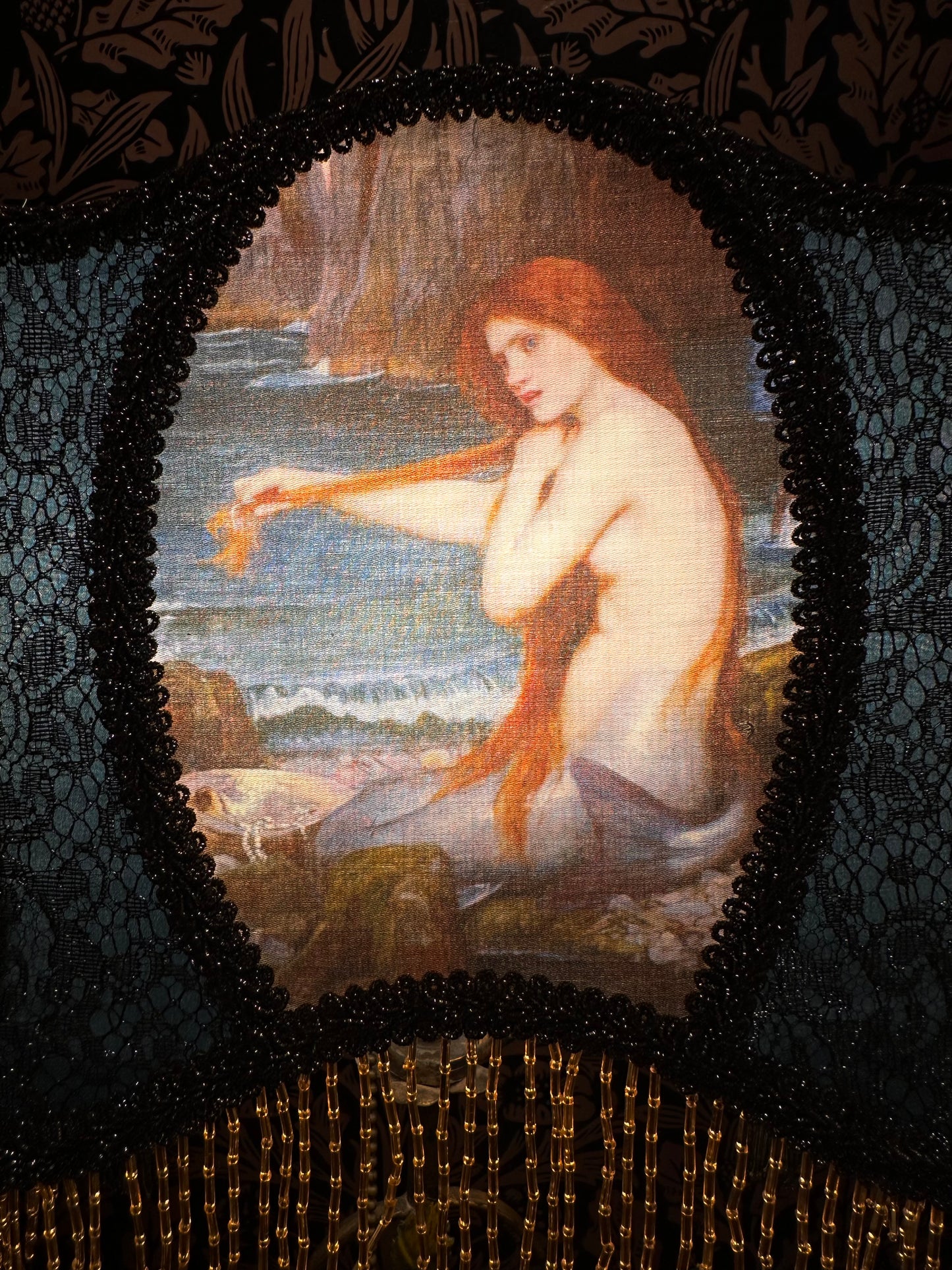 Permanent Stock Collection: Teal, Olive & Gold Pre-Raphaelite "Horse Shoe" Lampshade