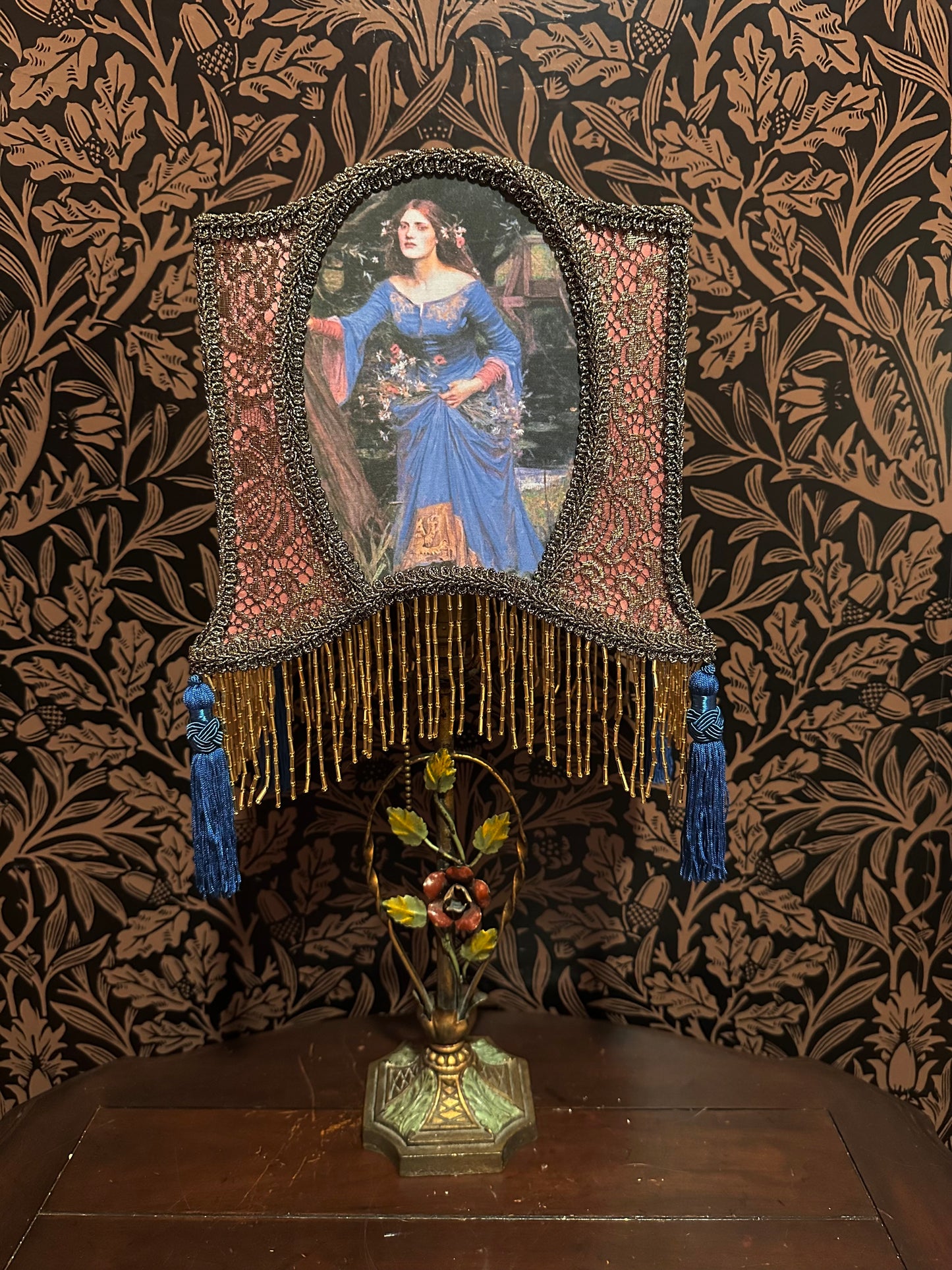 Rose, Blue & Gold Pre-Raphaelite "Horse Shoe" Lampshade