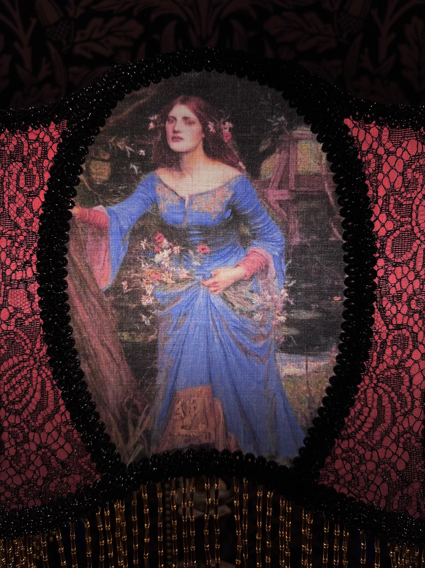 Rose, Blue & Gold Pre-Raphaelite "Horse Shoe" Lampshade