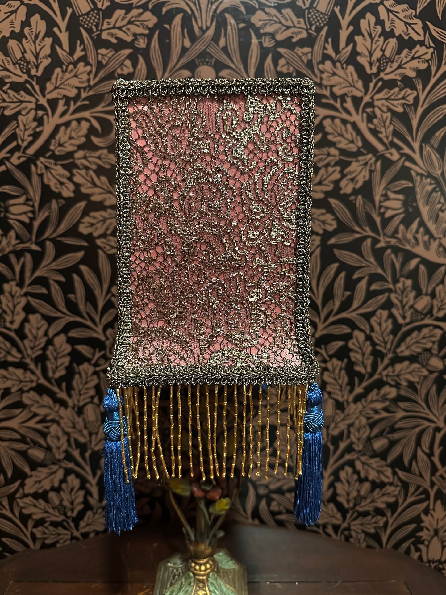 Rose, Blue & Gold Pre-Raphaelite "Horse Shoe" Lampshade