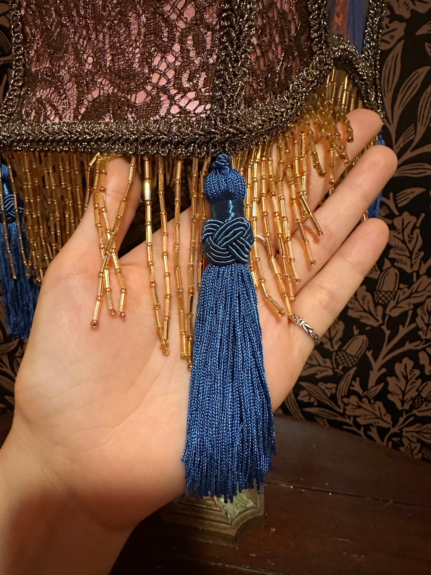 Rose, Blue & Gold Pre-Raphaelite "Horse Shoe" Lampshade