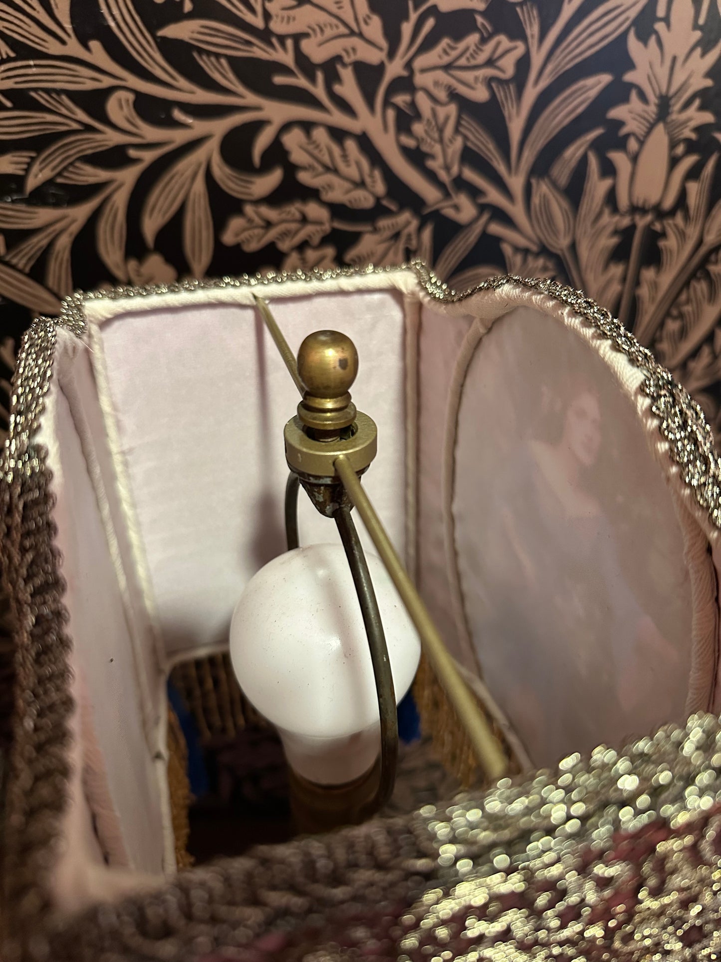 Rose, Blue & Gold Pre-Raphaelite "Horse Shoe" Lampshade