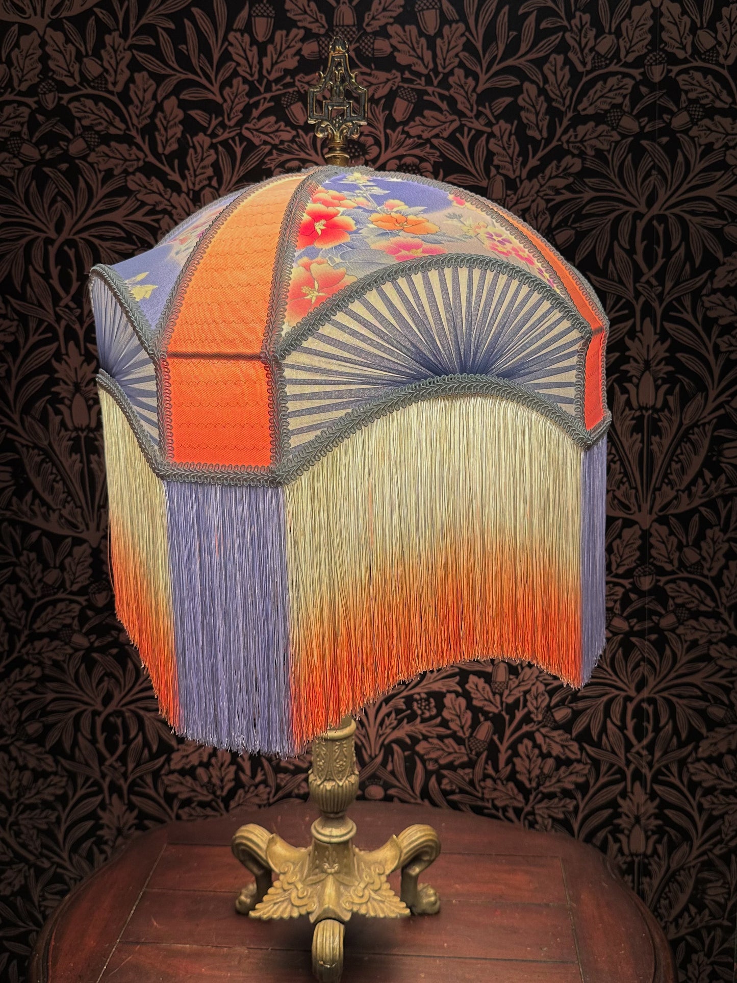 Periwinkle, Coral & Cream Kimono Silk "Tracy" Lampshade