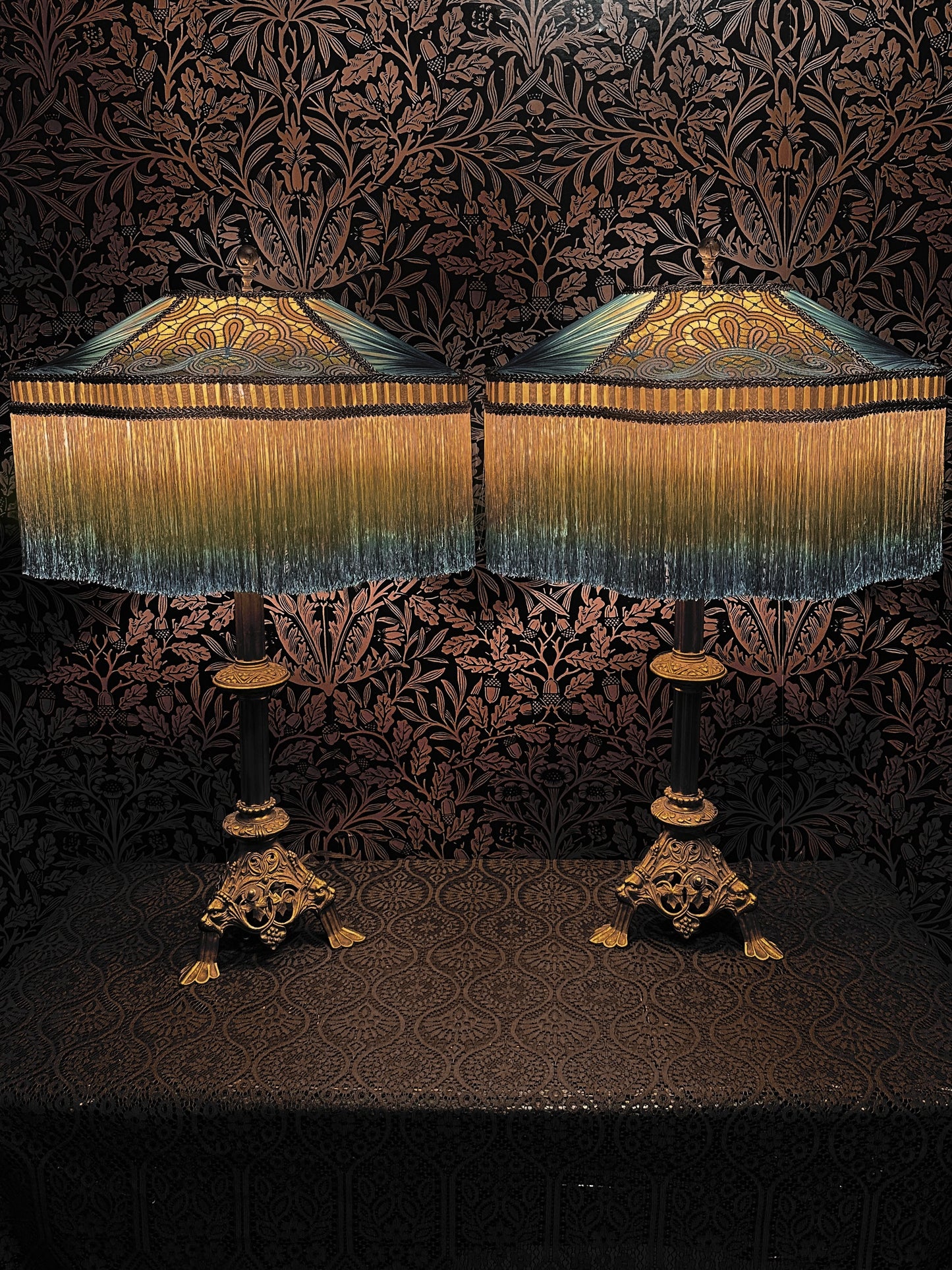 PAIR of Cerulean, Olive & Gold "La Petite" Lampshades