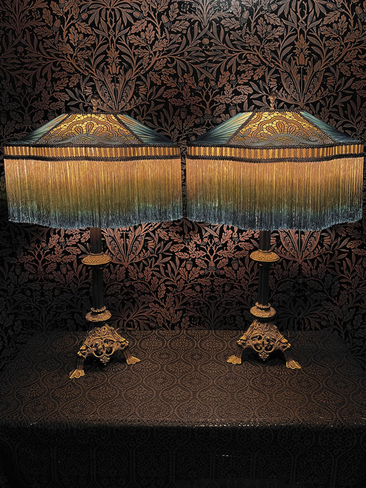 PAIR of Cerulean, Olive & Gold "La Petite" Lampshades