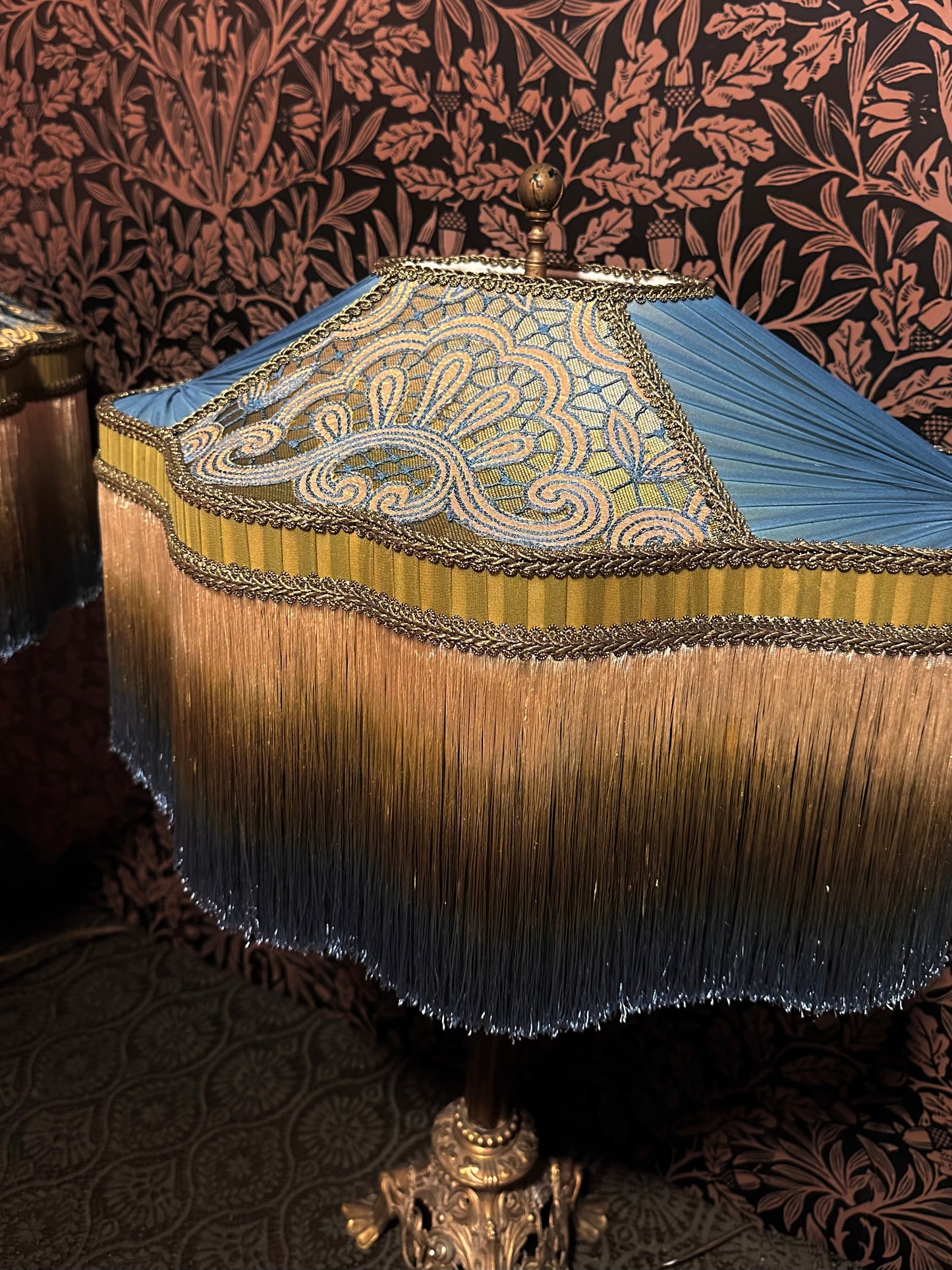 PAIR of Cerulean, Olive & Gold "La Petite" Lampshades