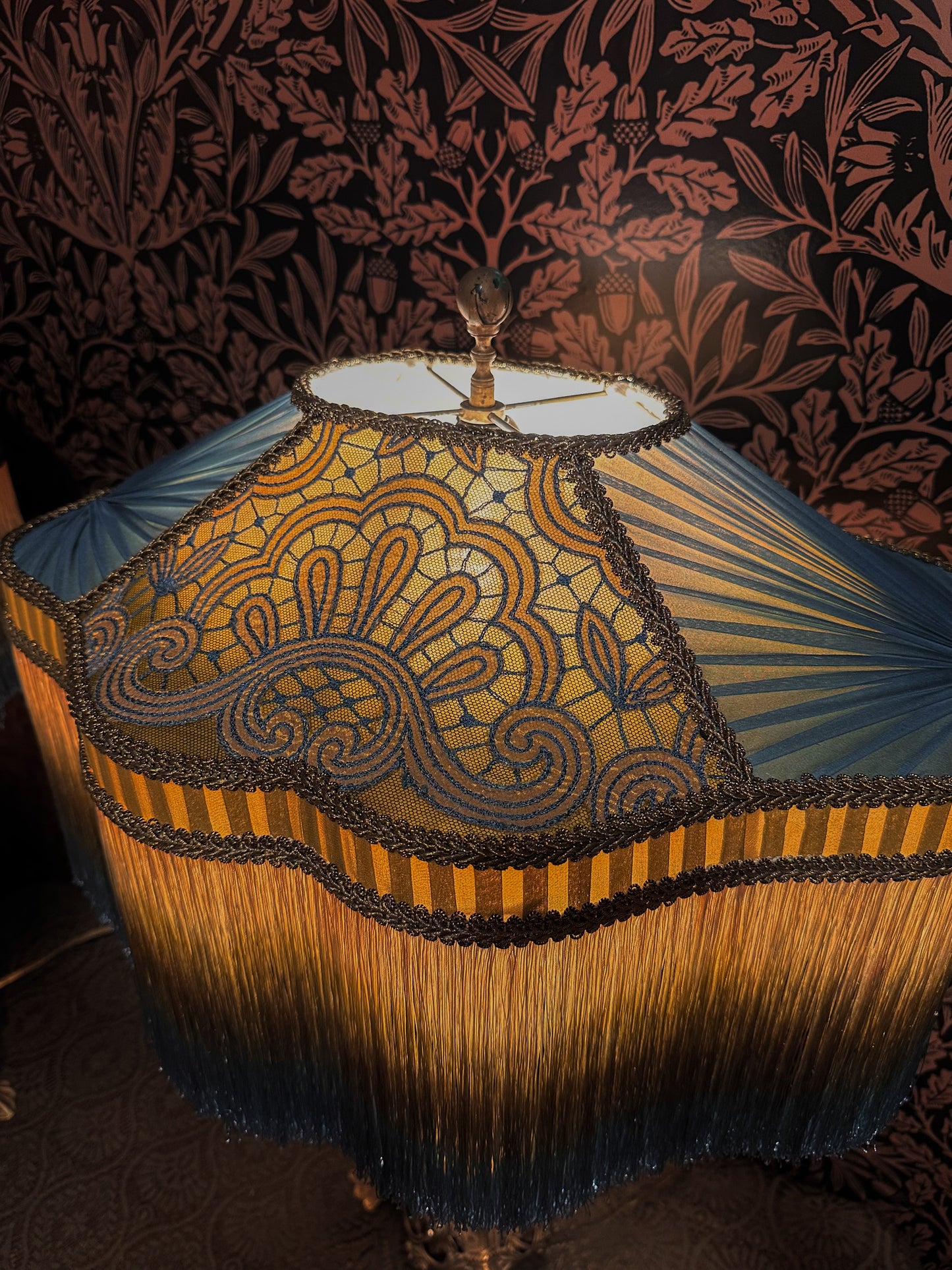 PAIR of Cerulean, Olive & Gold "La Petite" Lampshades