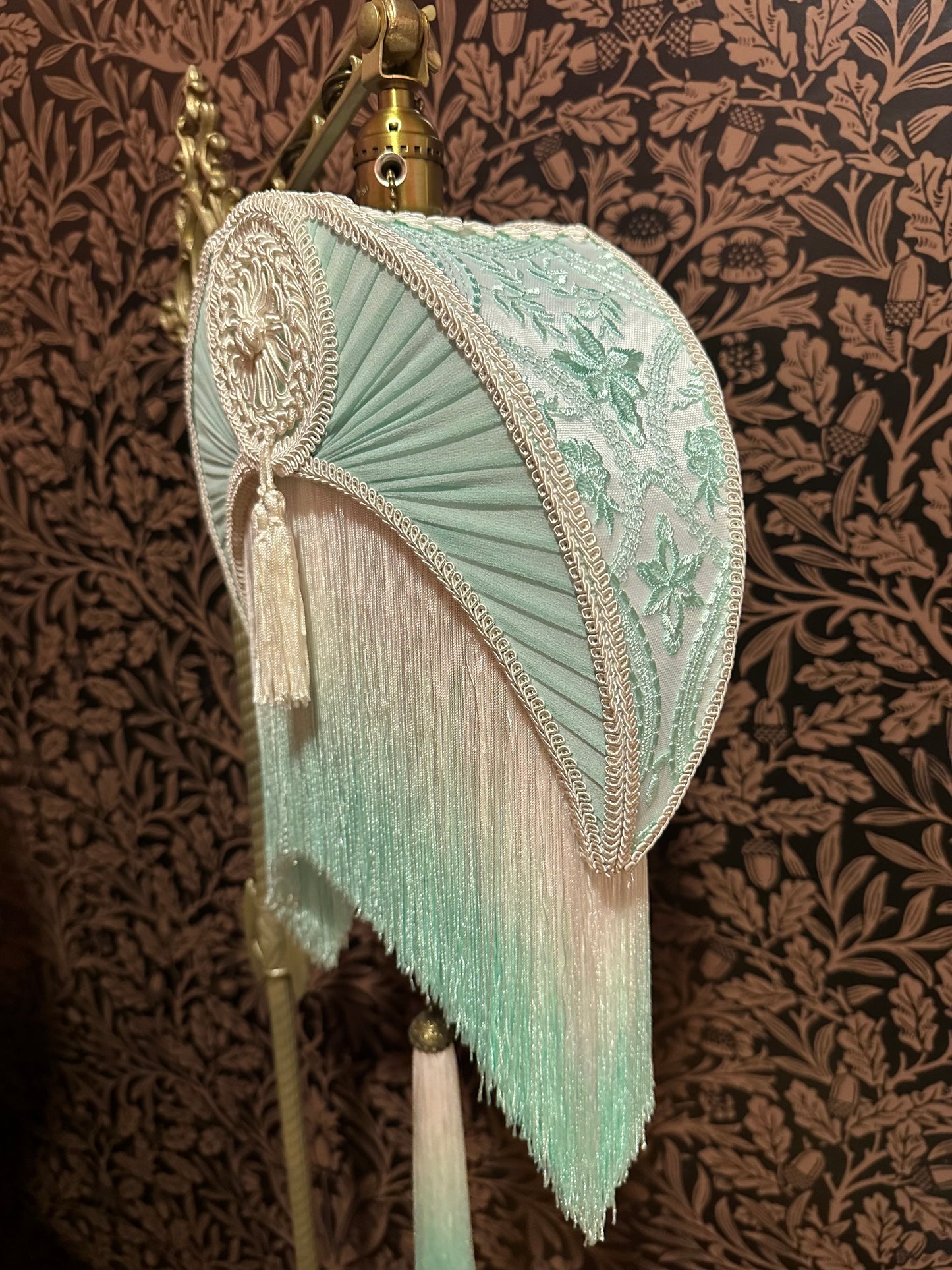 Mint Green & Ivory Bridge Arm Crescent Lampshade