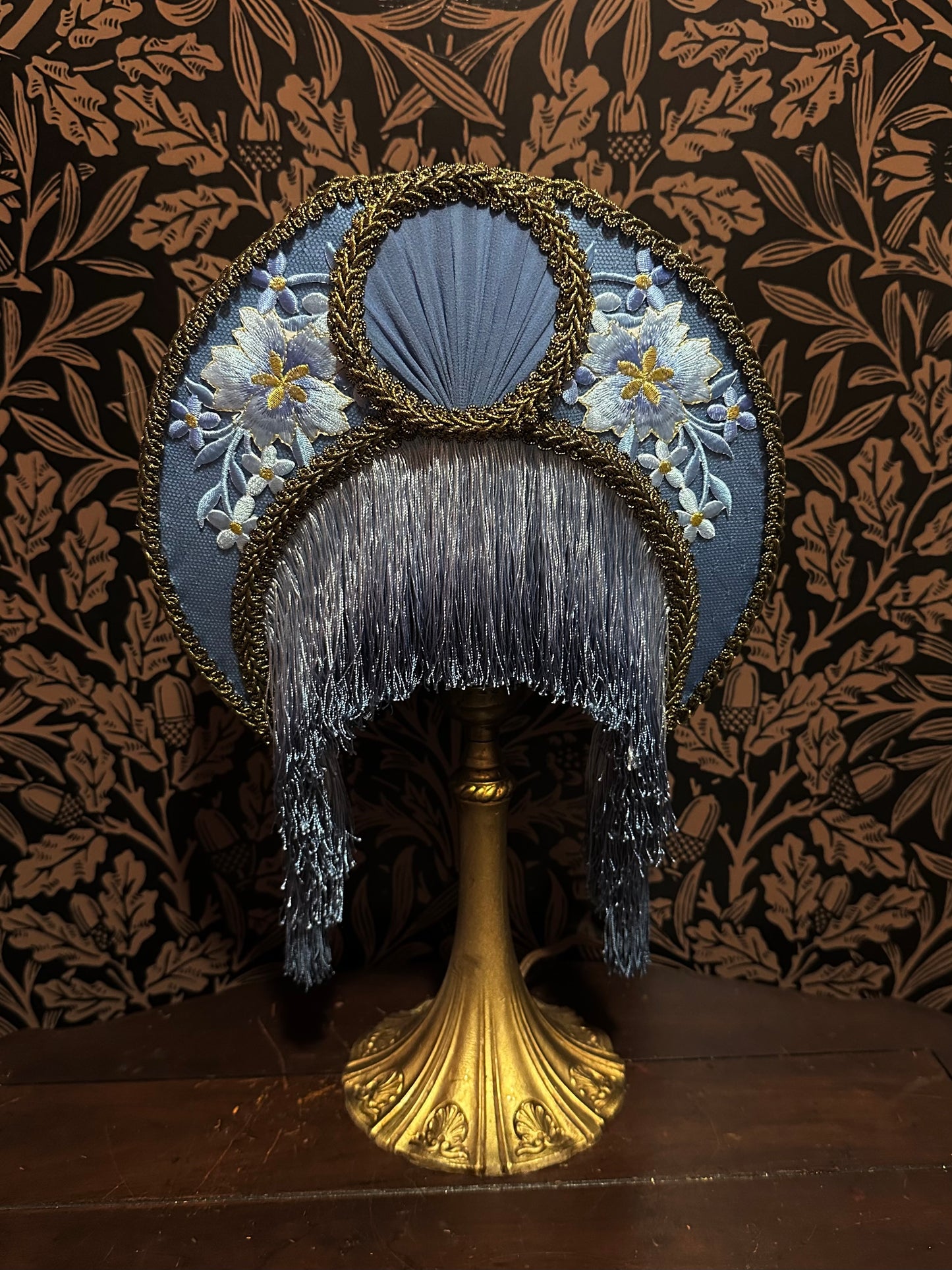 Winter 2025-26 Collection: Baby Blue & Gold Floral "Small Crescent Lampshade"