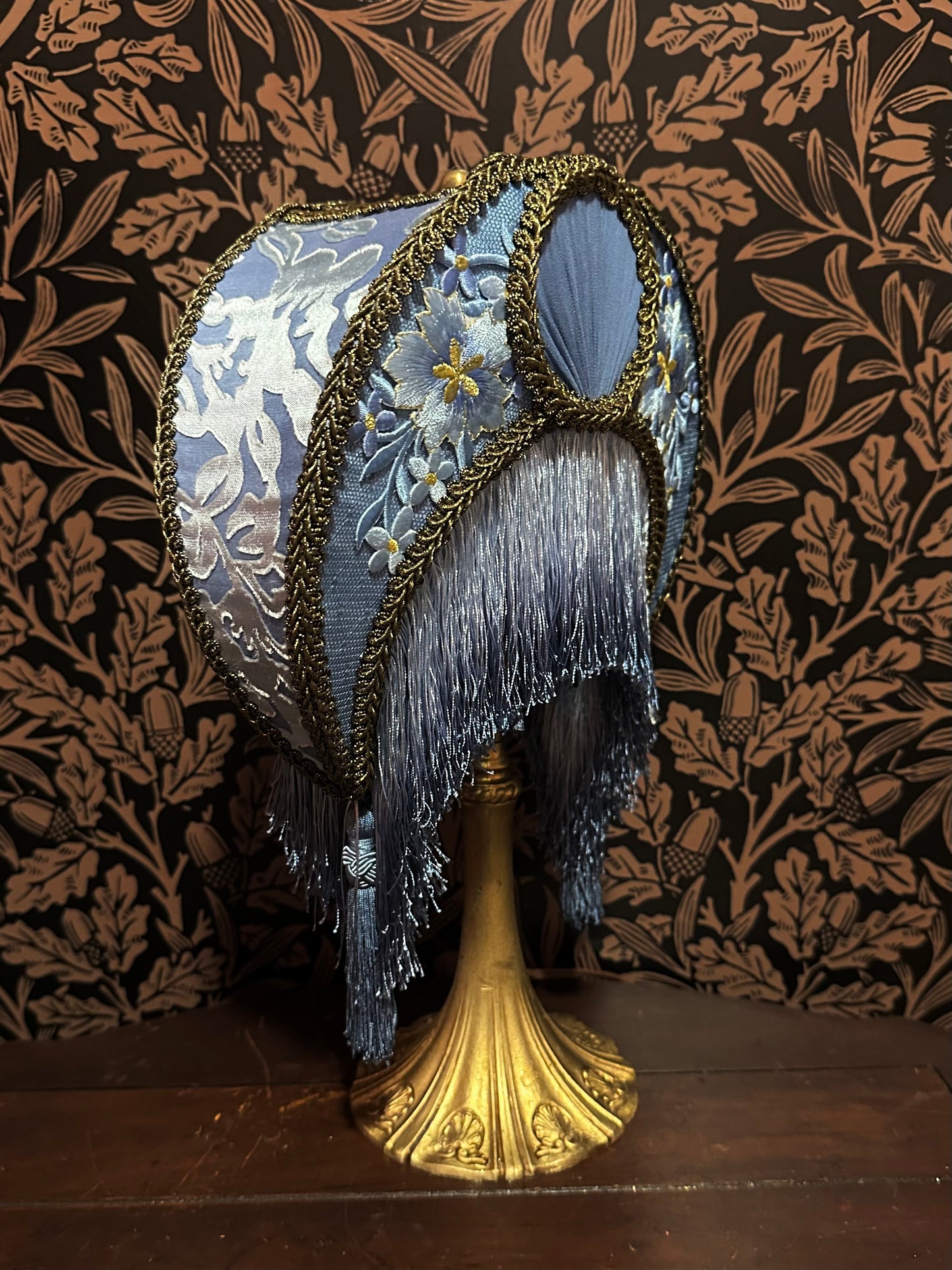 Winter 2025-26 Collection: Baby Blue & Gold Floral "Small Crescent Lampshade"