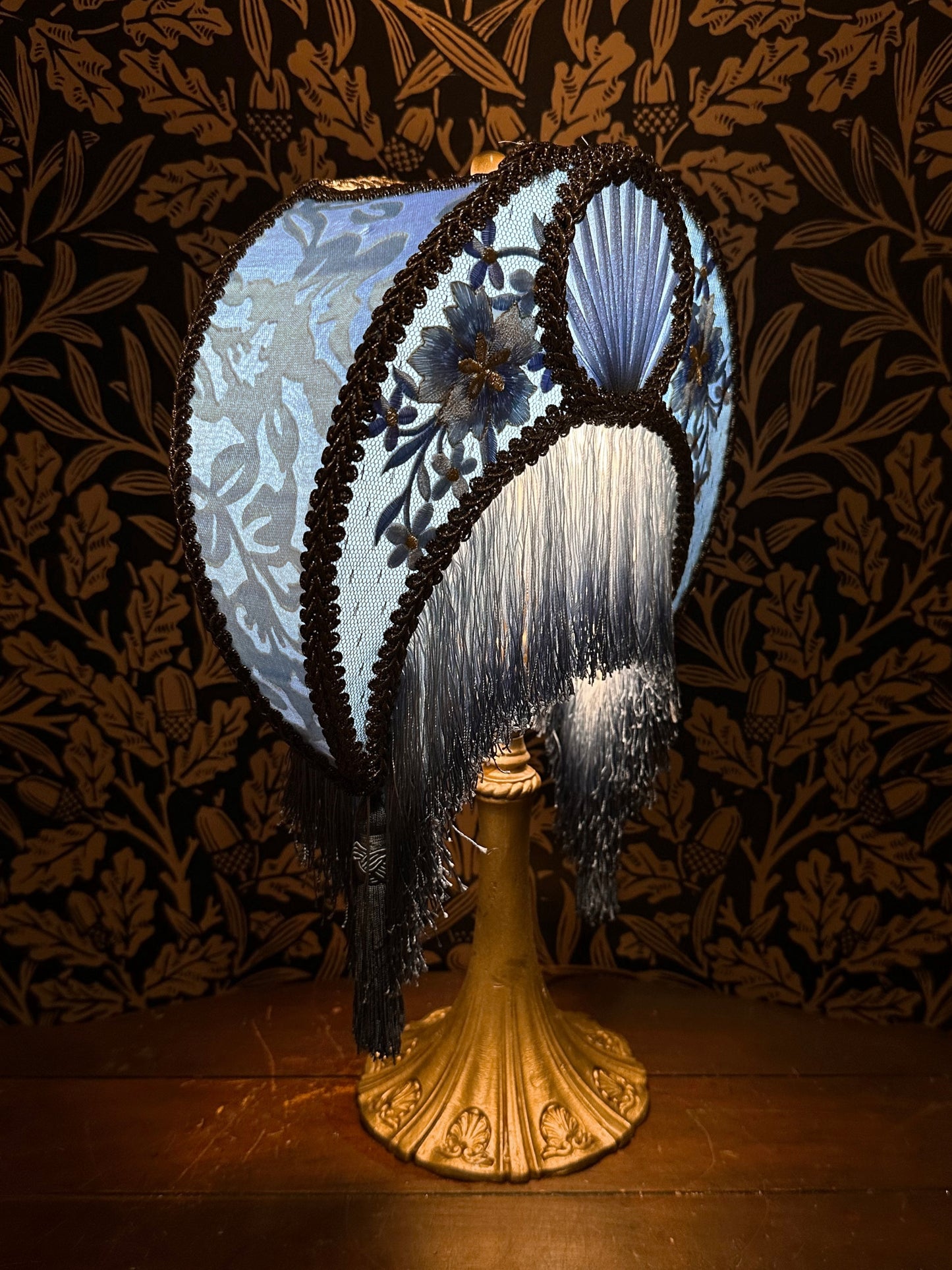 Winter 2025-26 Collection: Baby Blue & Gold Floral "Small Crescent Lampshade"