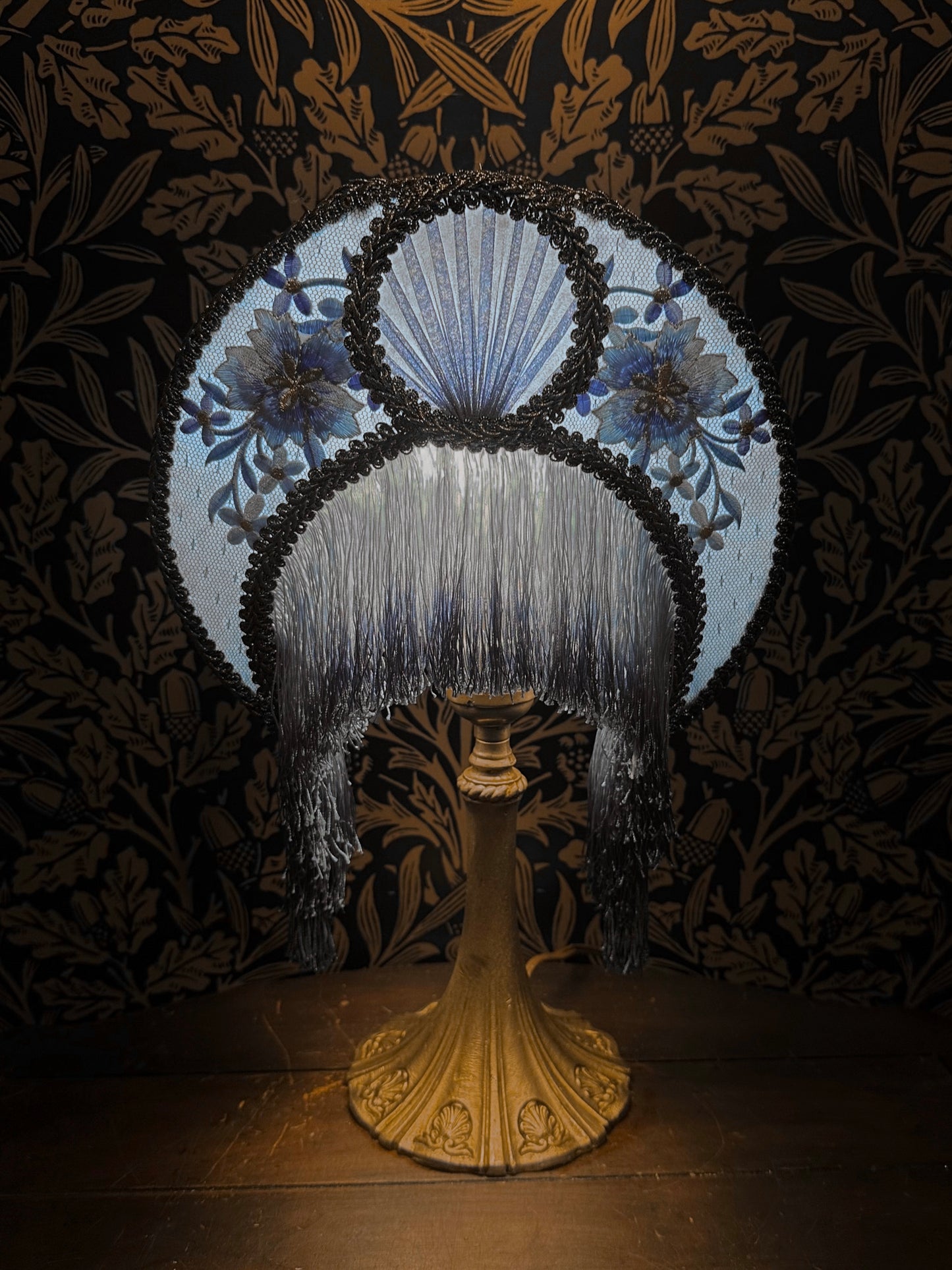 Winter 2025-26 Collection: Baby Blue & Gold Floral "Small Crescent Lampshade"